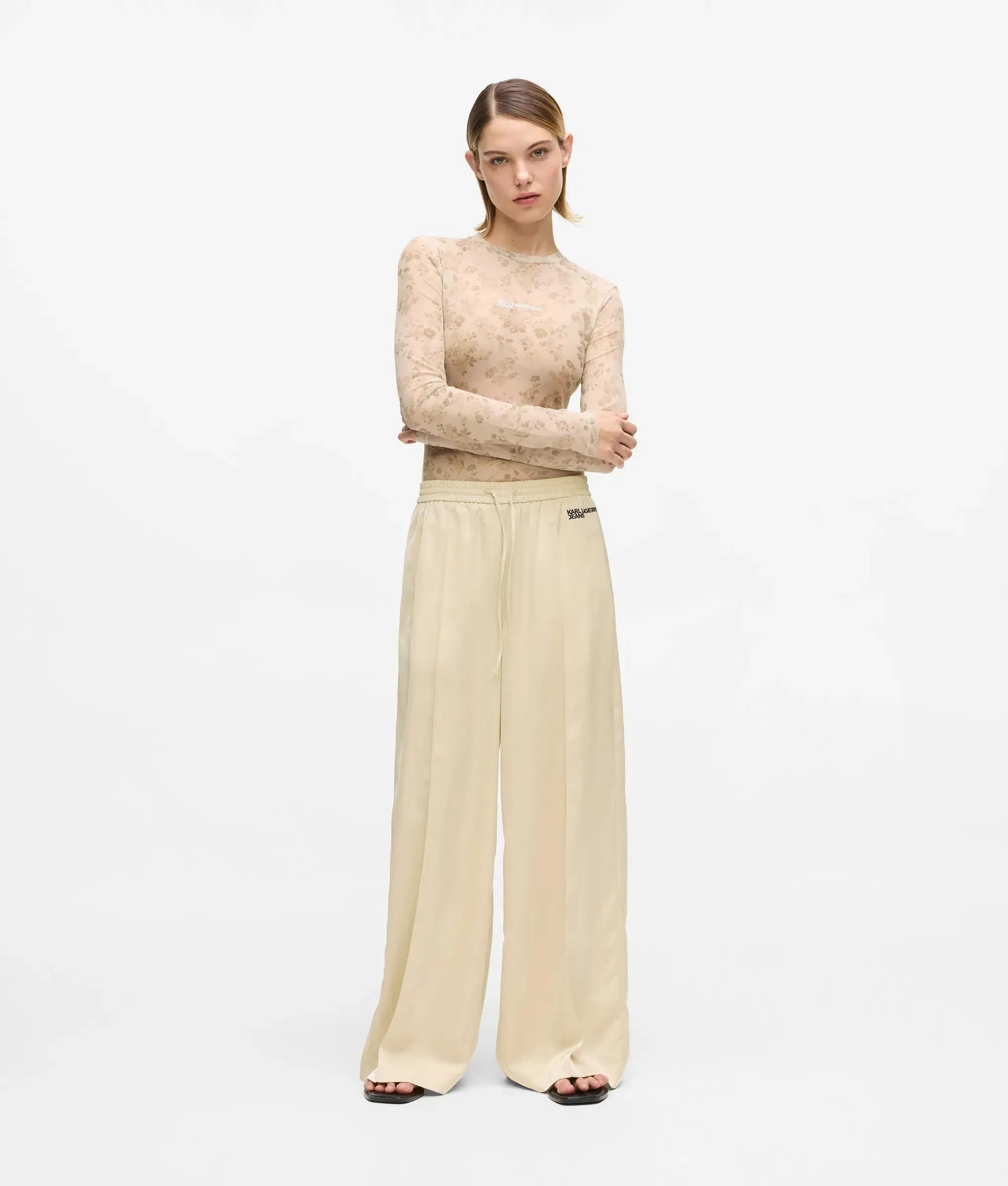 Karl Lagerfeld Wide - Leg Satin Pants Champagne