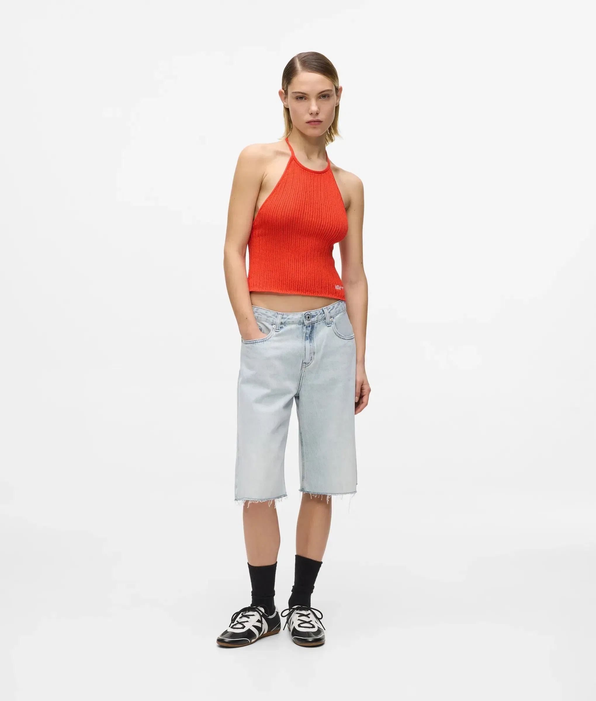 Karl Lagerfeld Relaxed Longline Denim Shorts Sun Light Blue
