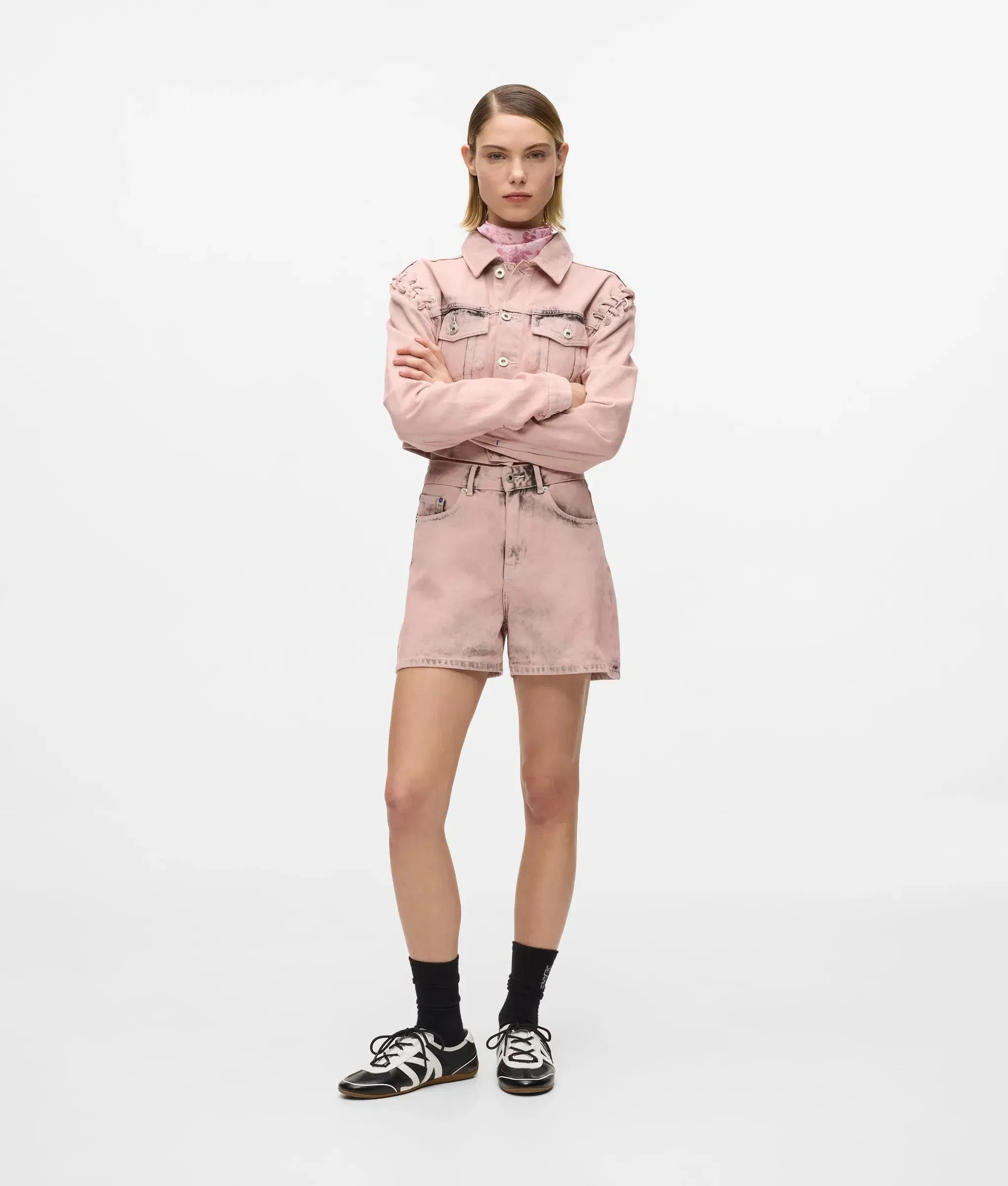 Karl Lagerfeld Inked High - Rise Denim Shorts Fairytale