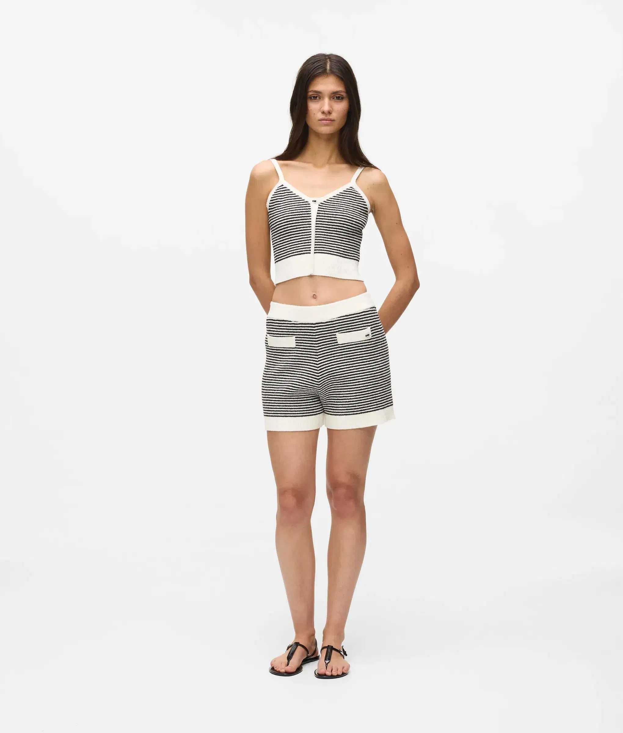 Karl Lagerfeld Ikon Striped Knit Shorts Small Stripe Black - White