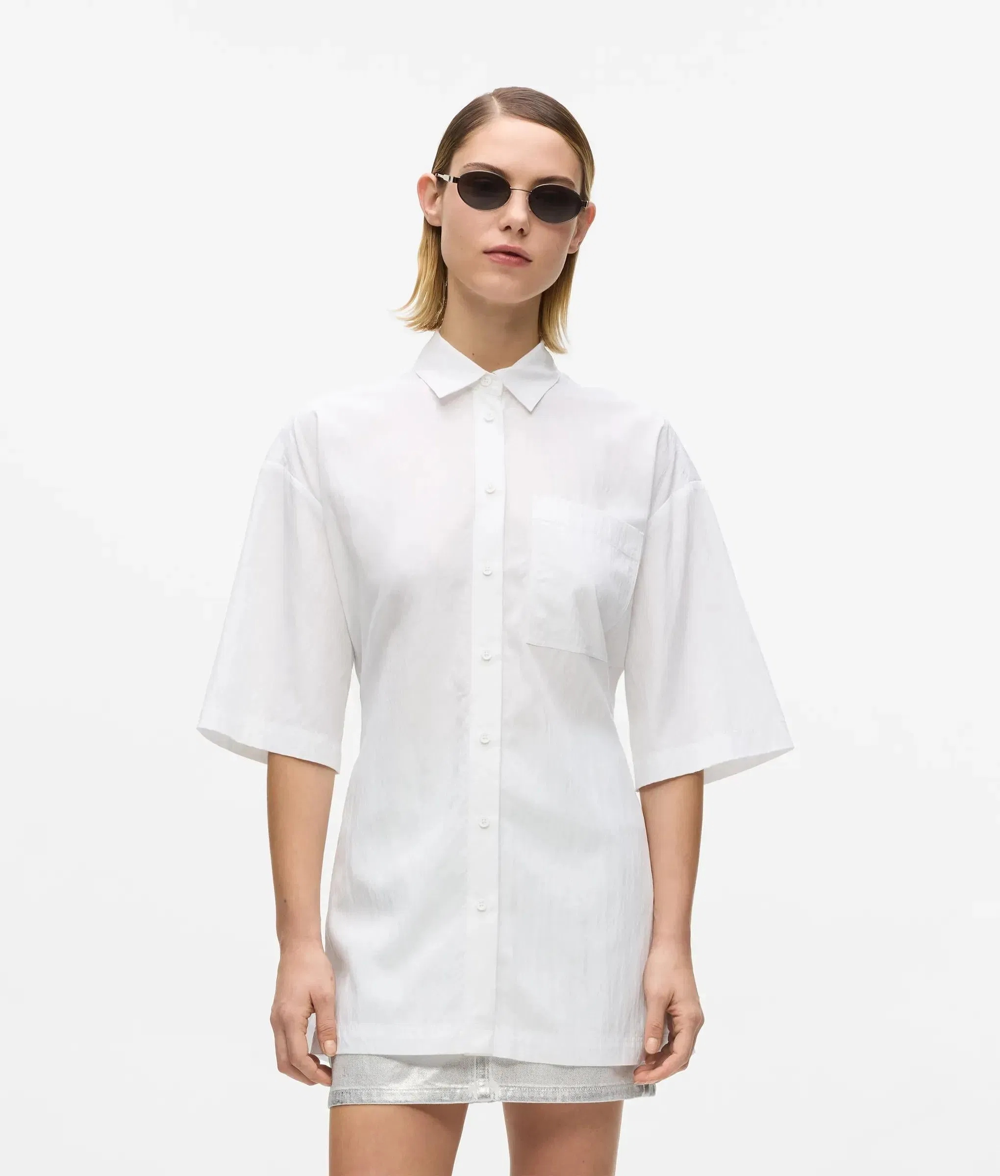Karl Lagerfeld Short - Sleeved Tie Waist Shirt White