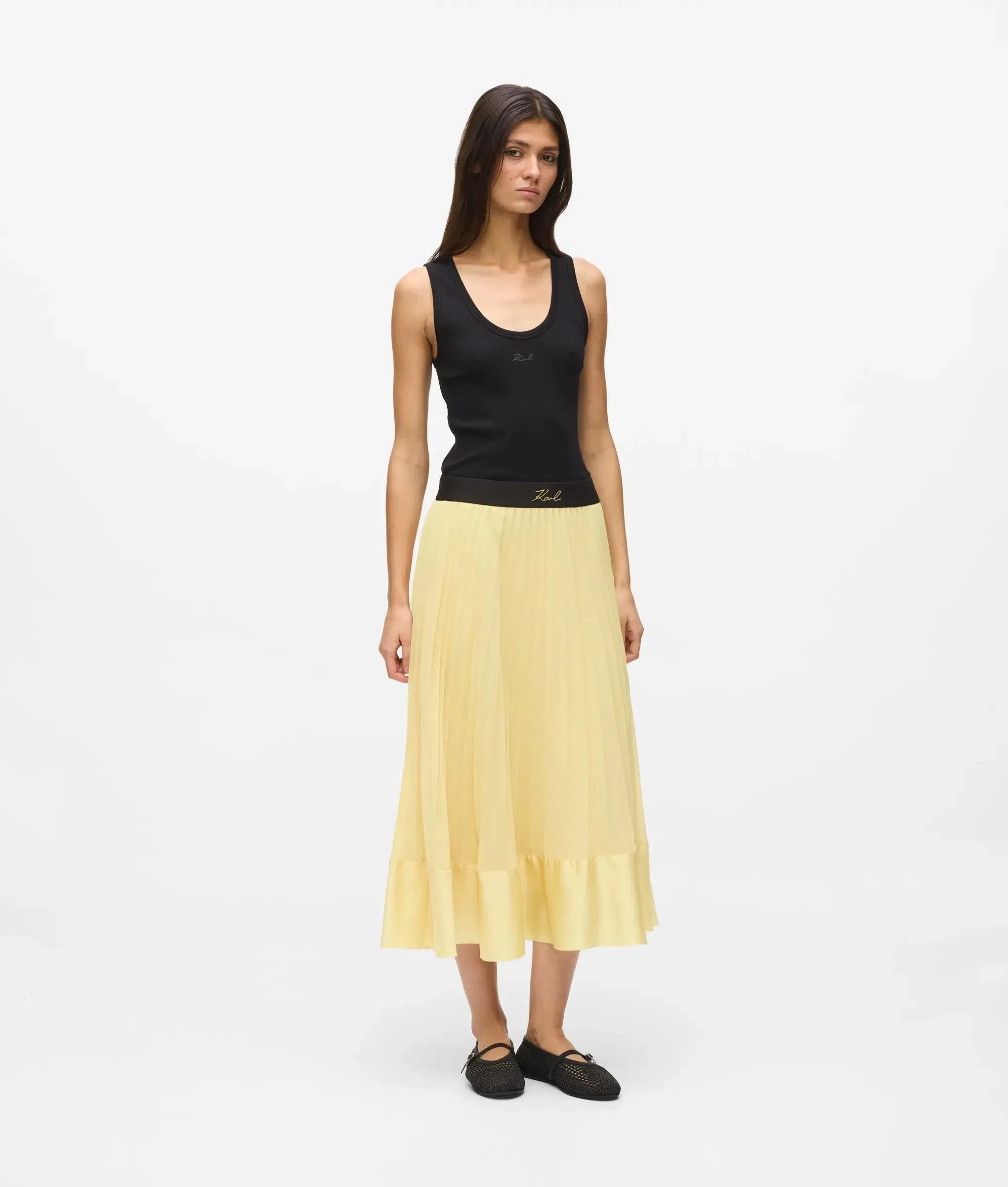 Karl Lagerfeld Satin Pleated Skirt Sunlight