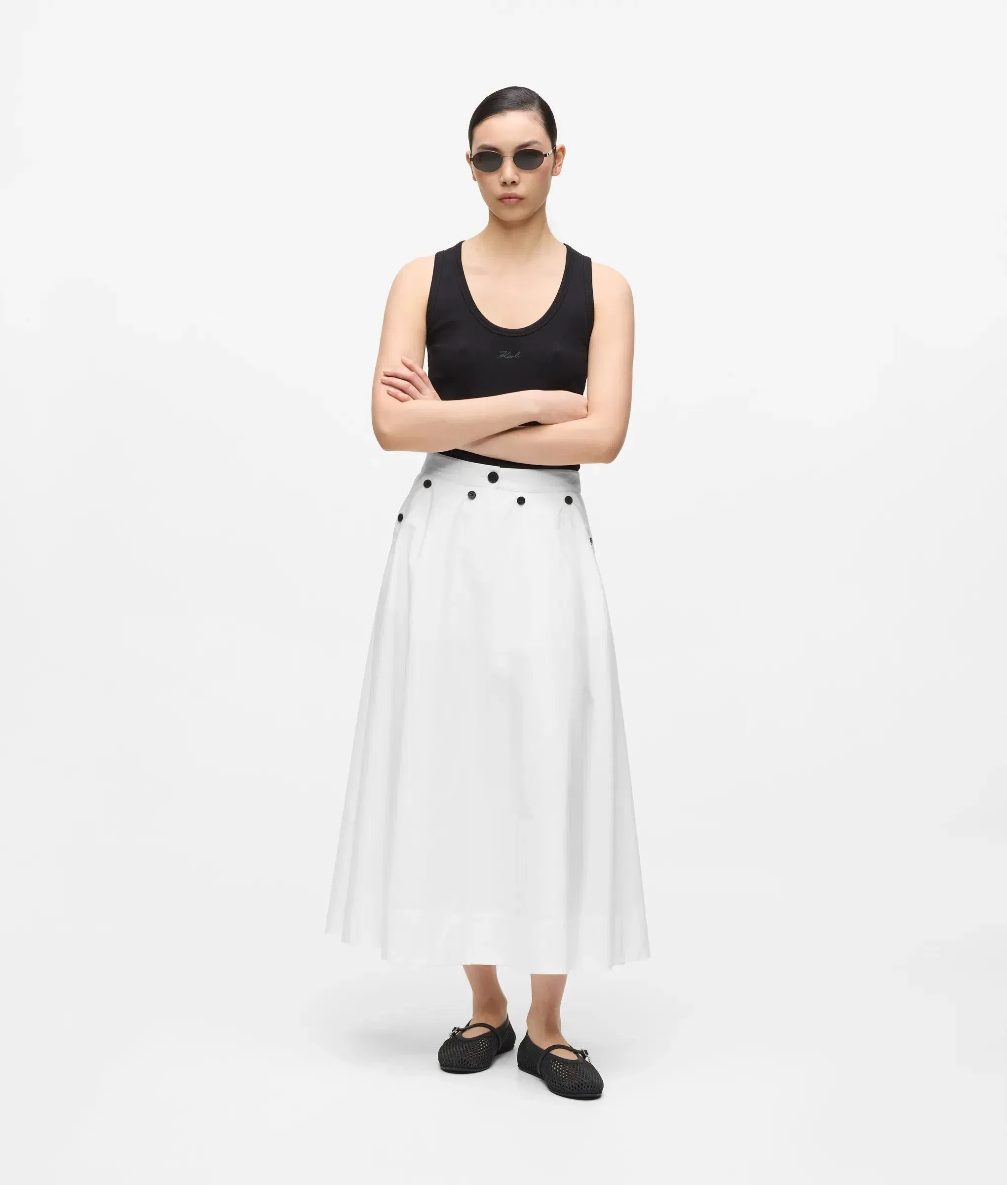 Karl Lagerfeld Button Detail A - Line Skirt White