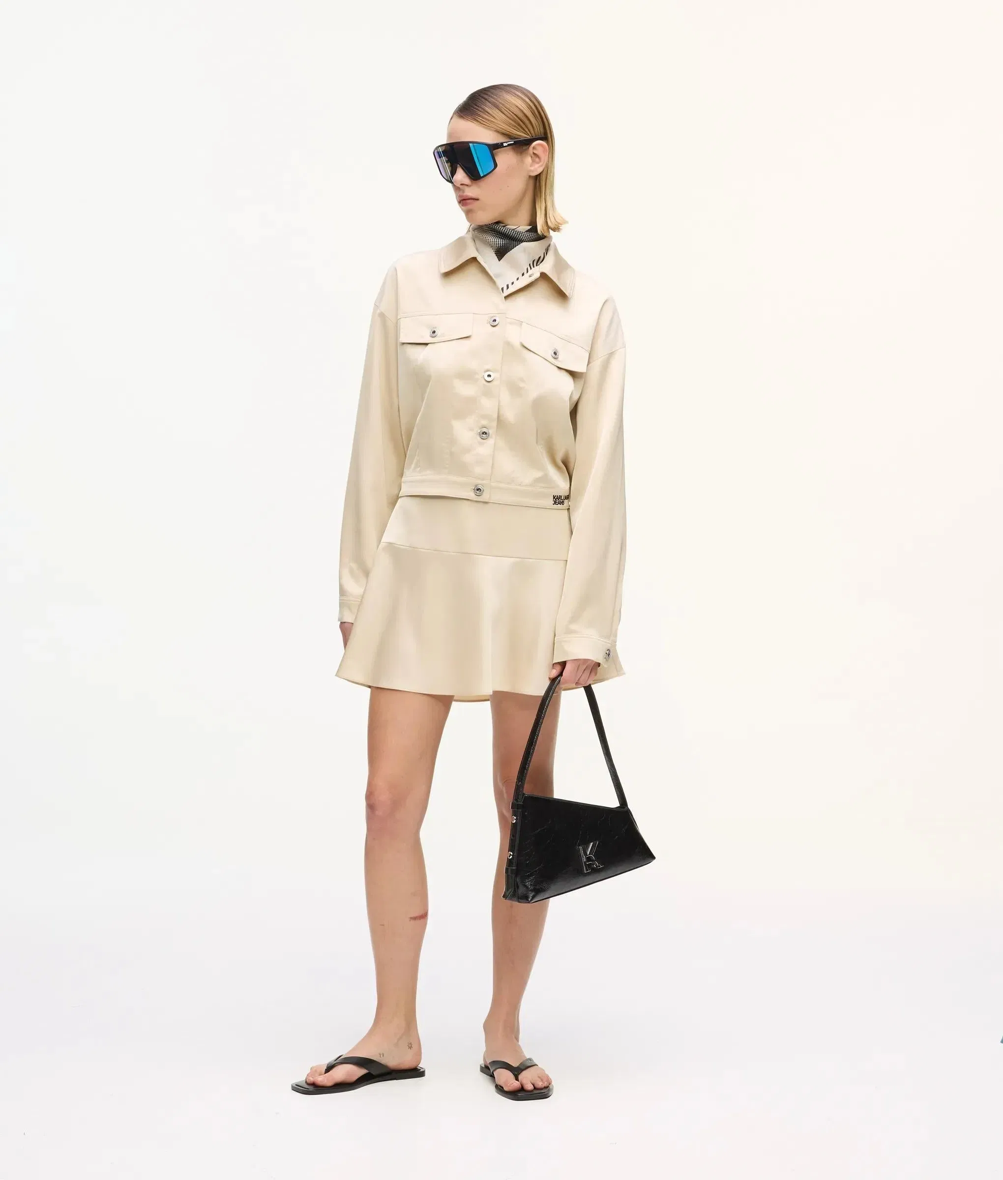 Karl Lagerfeld Satin Mini Skirt Champagne