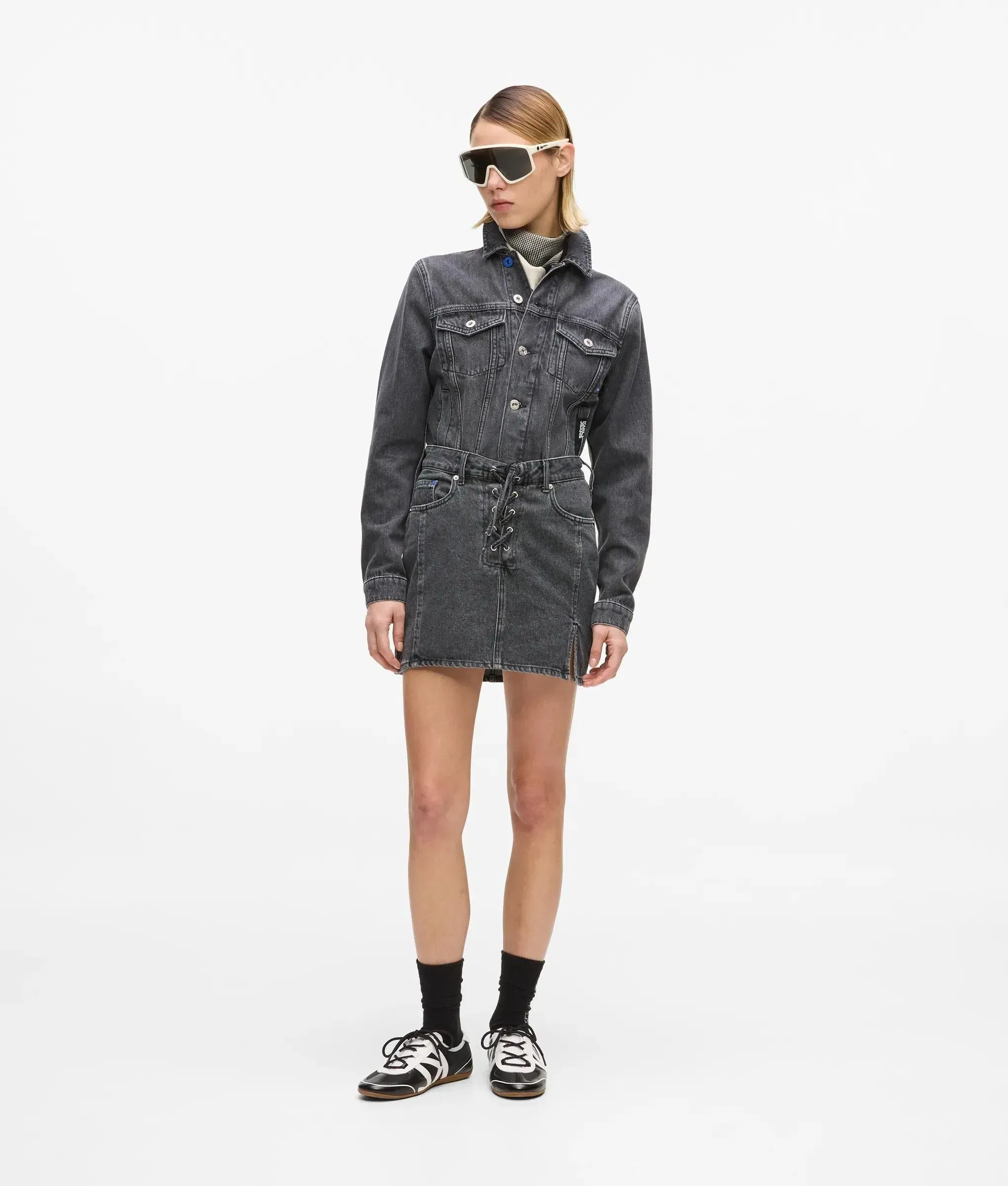 Karl Lagerfeld Denim Lace - Up Mini Skirt Washed Black