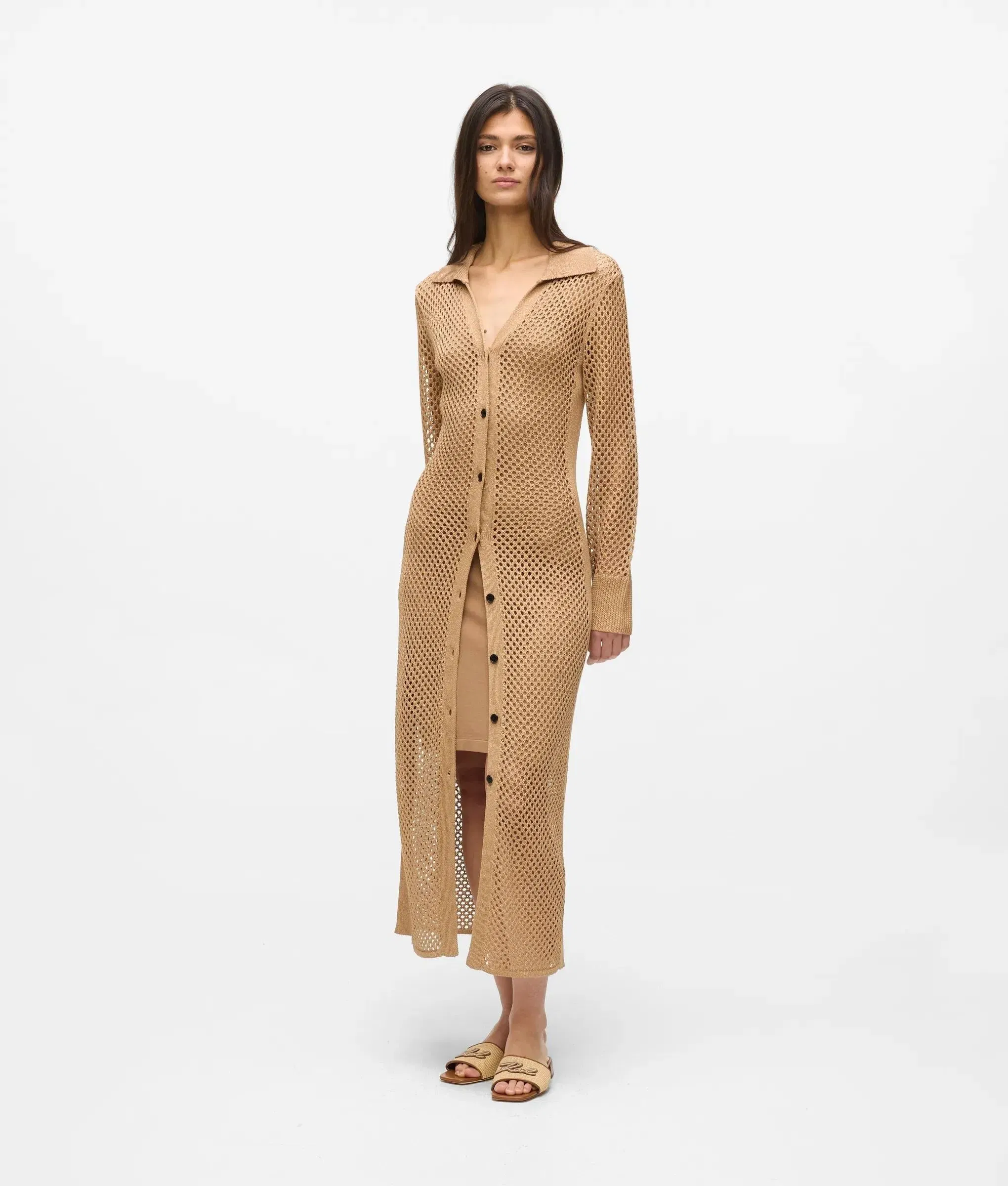 Karl Lagerfeld Crochet Knit Dress Nougat
