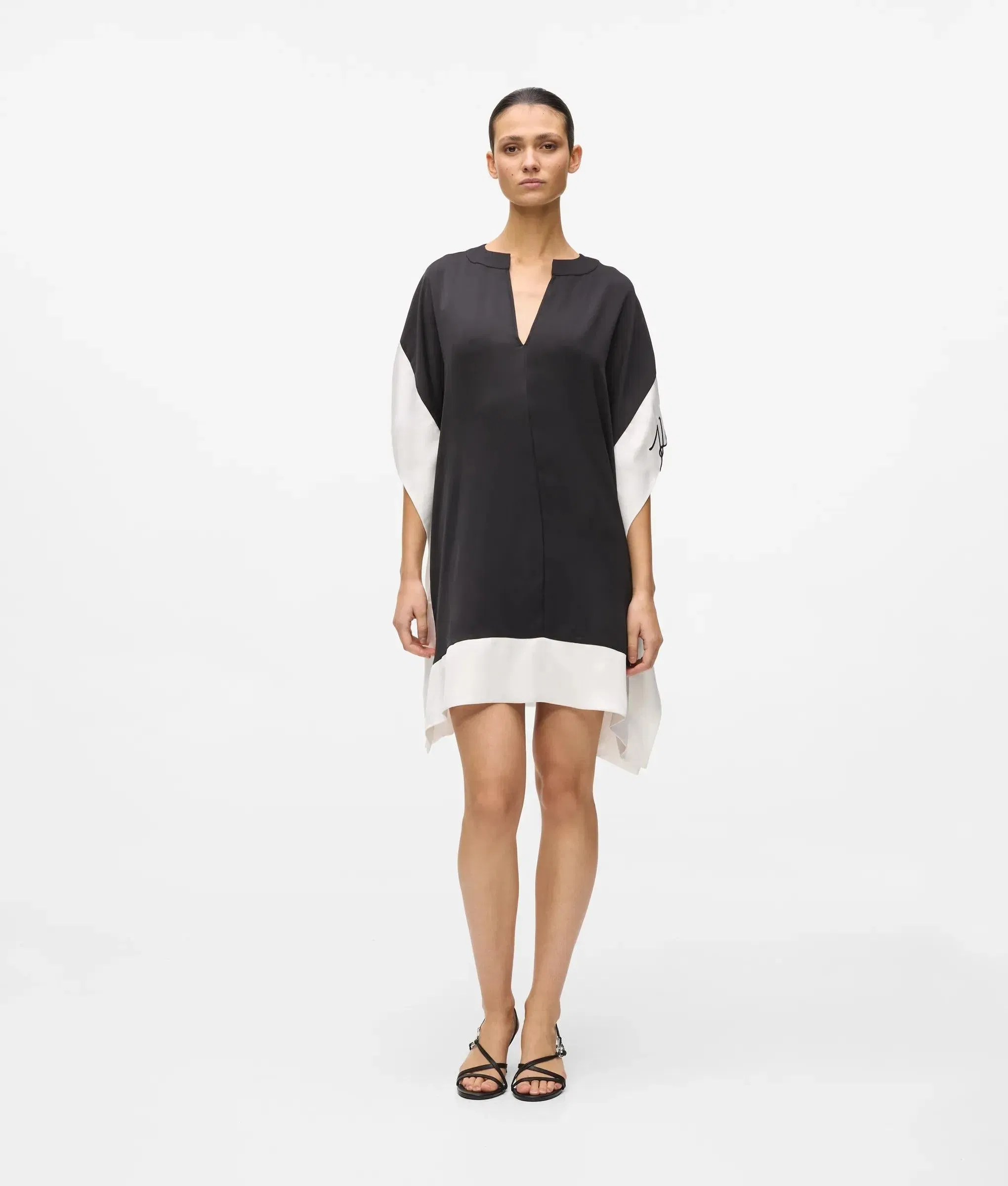 Karl Lagerfeld Signature Wide Sleeve Dress White/Black