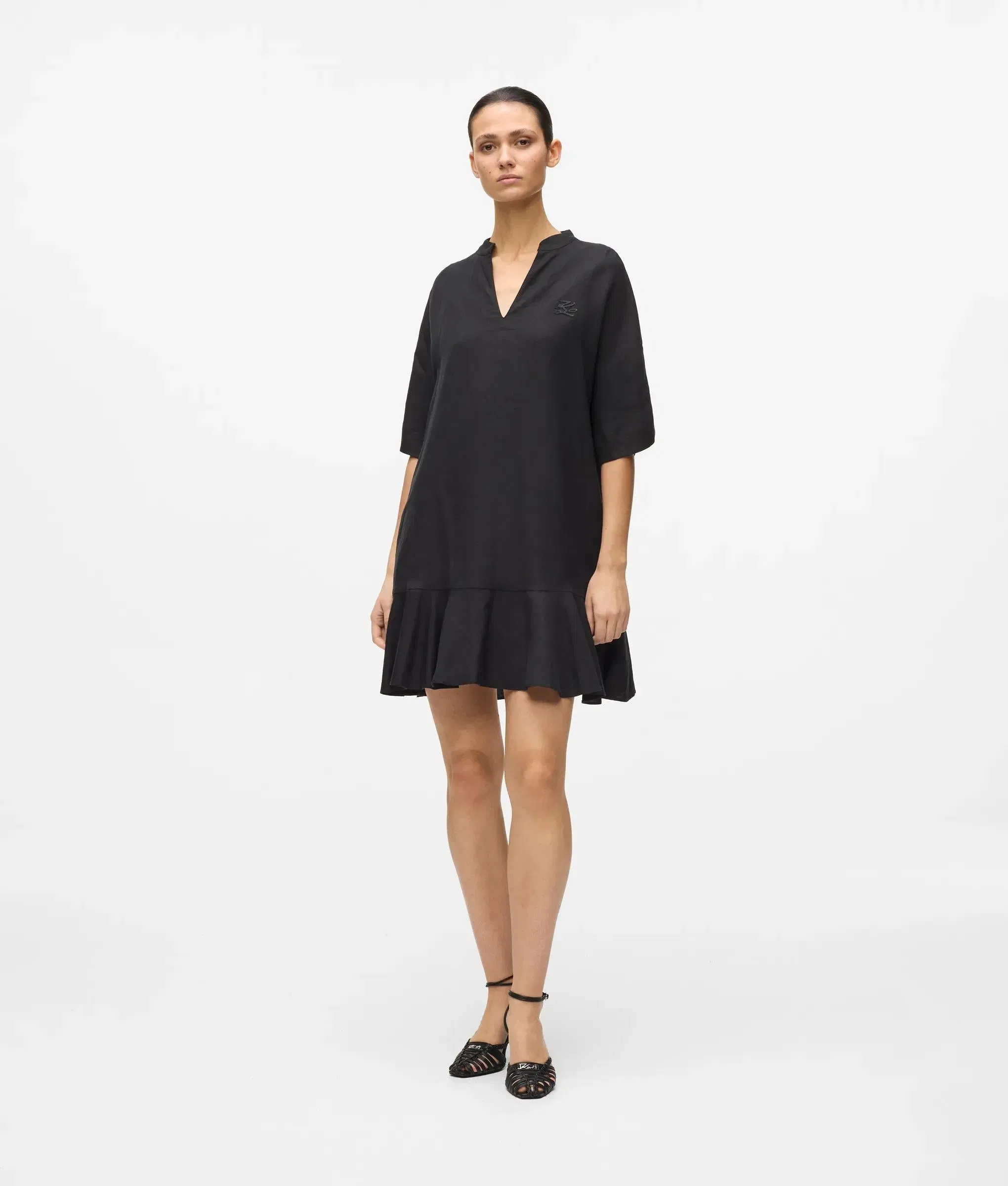 Karl Lagerfeld Linen Blend Shift Dress Black