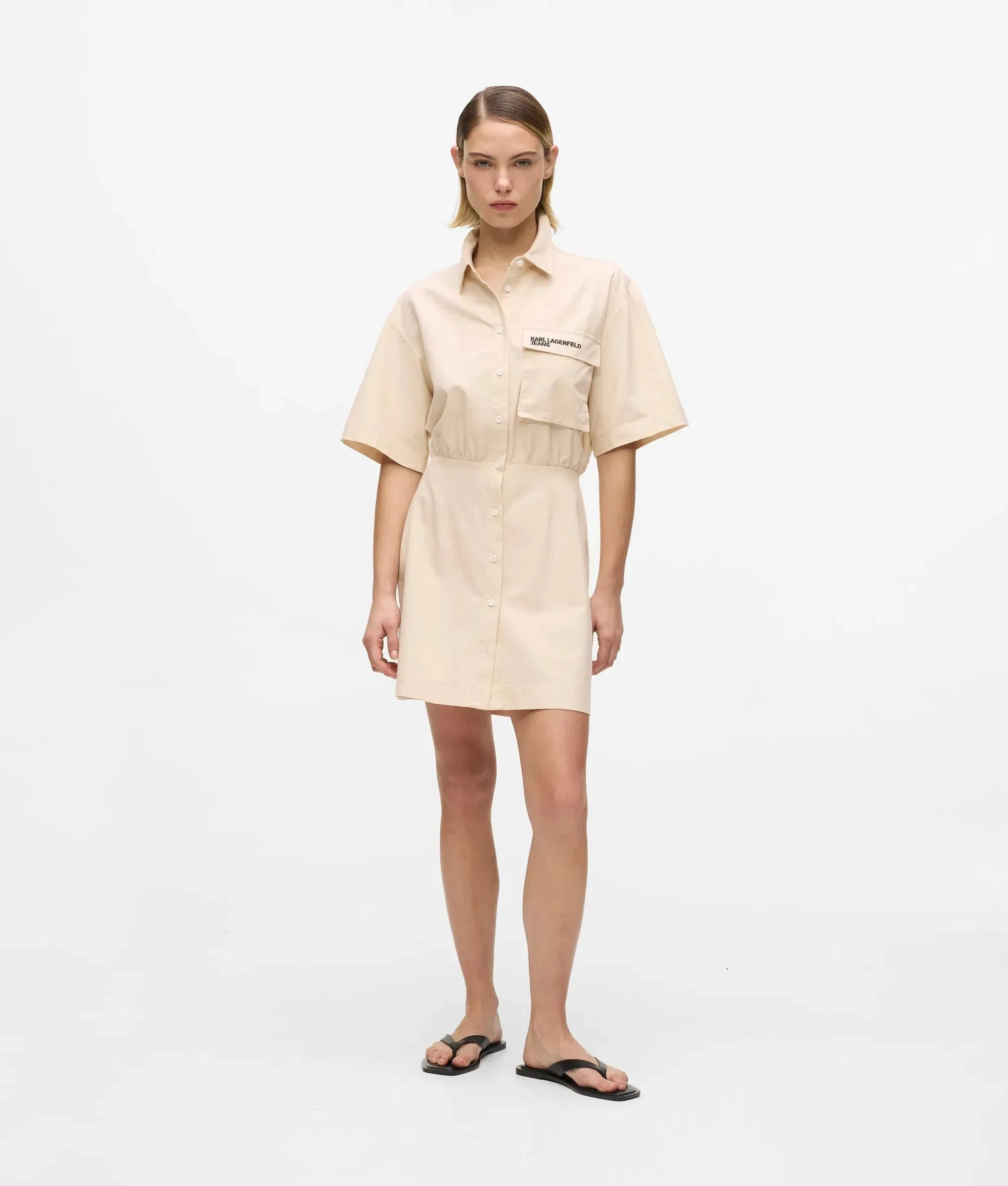 Karl Lagerfeld Short - Sleeved Utility Dress Whitecap Grey