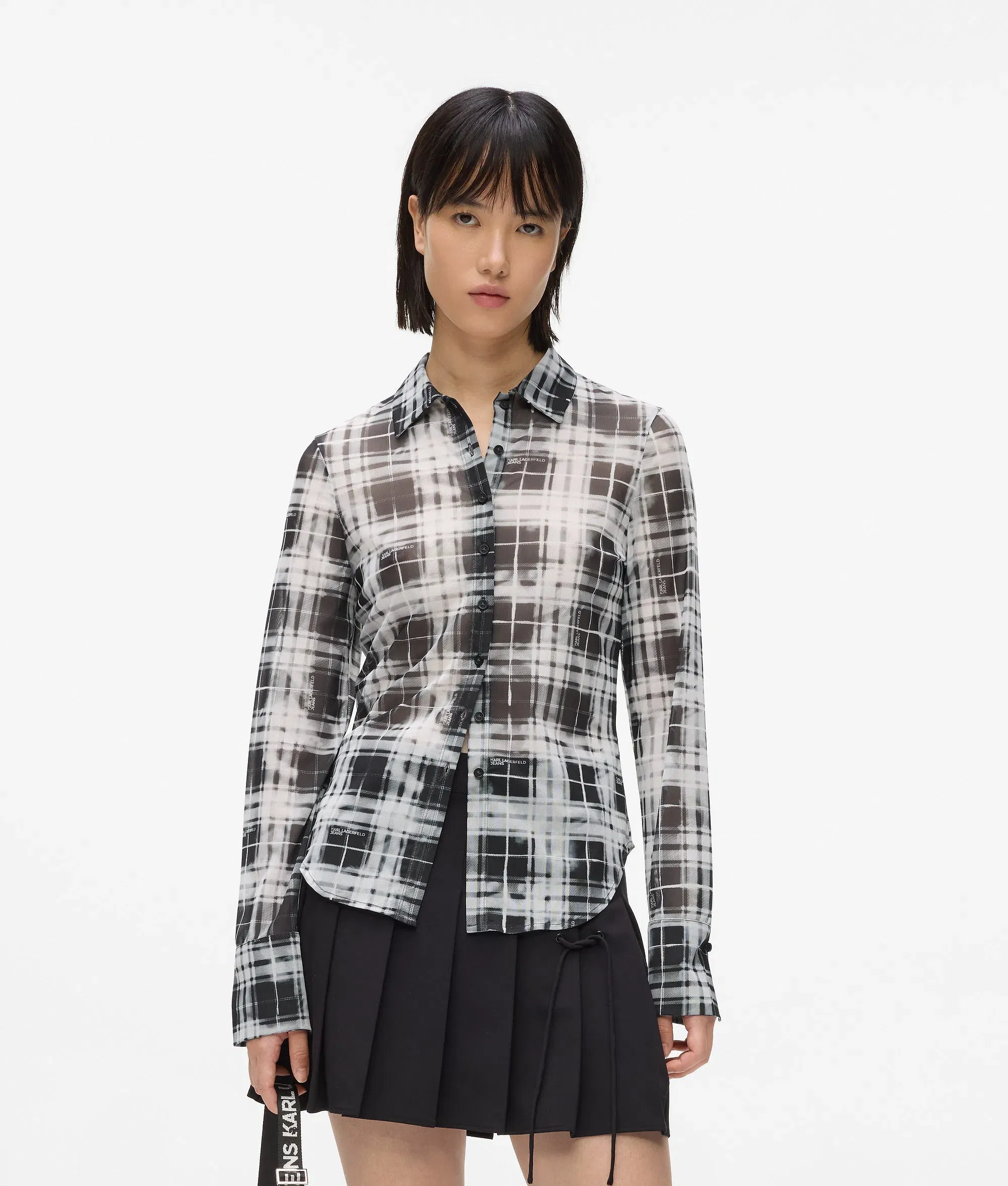 Karl Lagerfeld Checked Mesh Shirt Bleached Check Black All Over Print