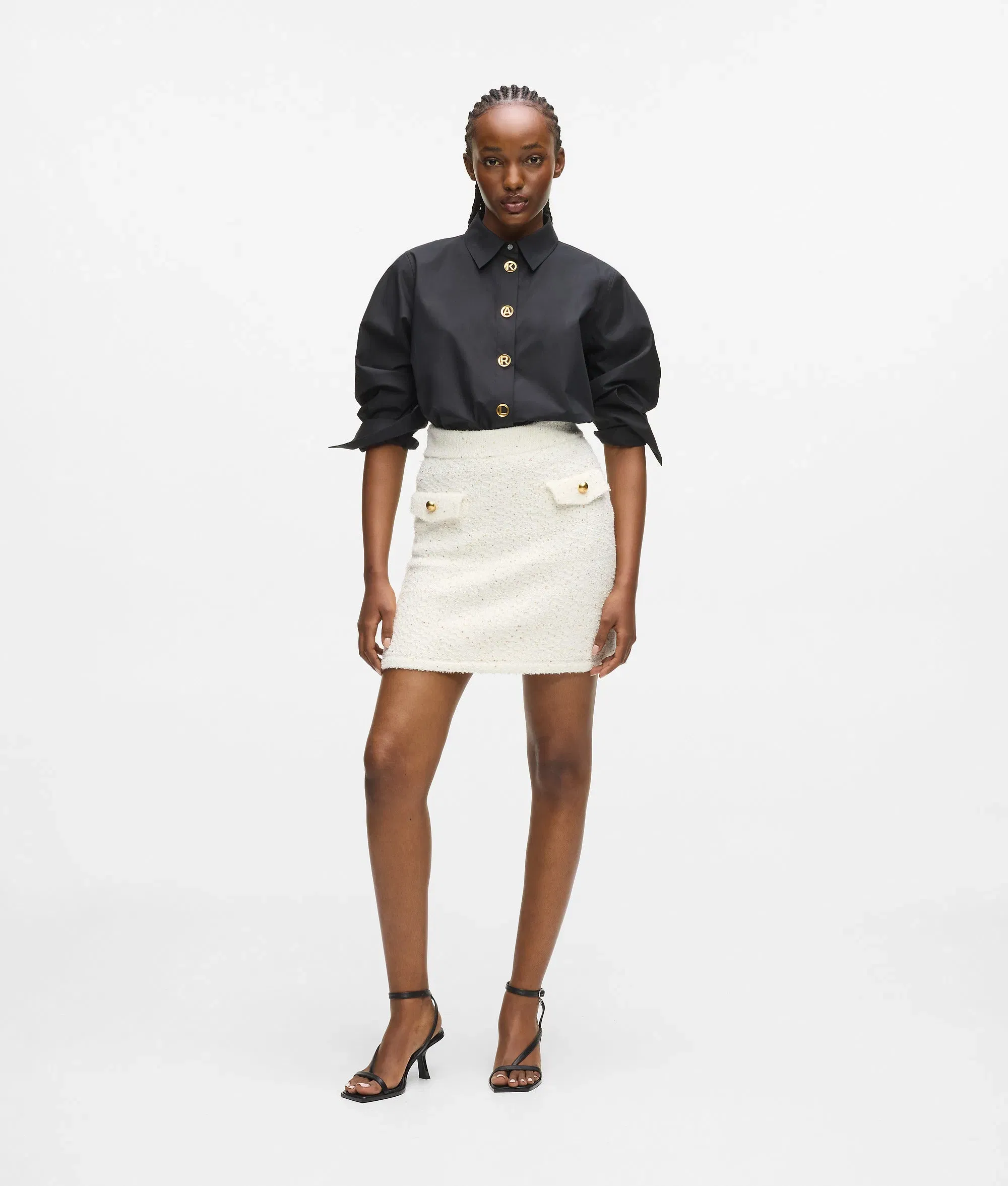 Karl Lagerfeld Bouclé Knit Skirt Cannoli Cream