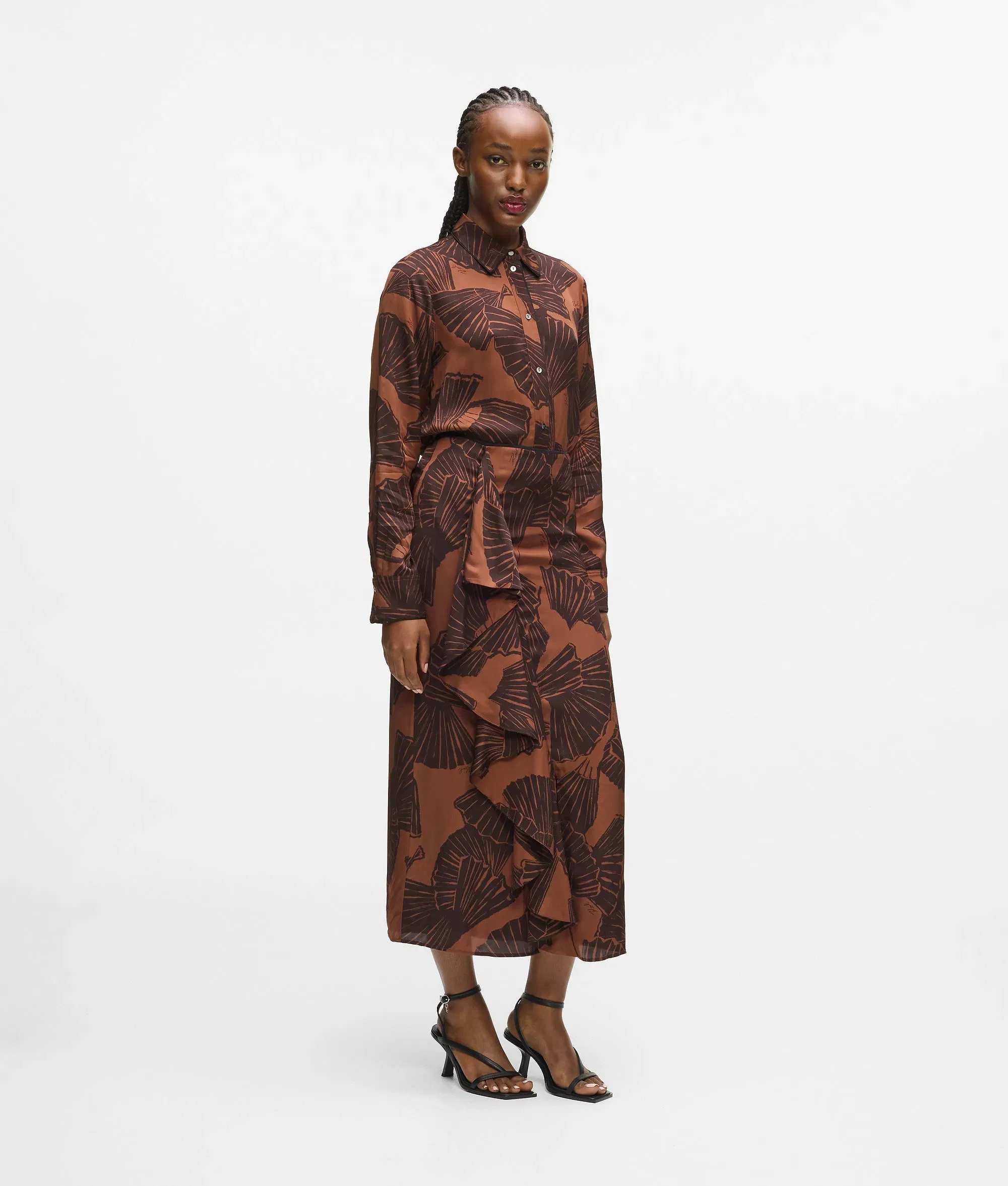 Karl Lagerfeld Fan Print Skirt Graphic Fan Friar Brown
