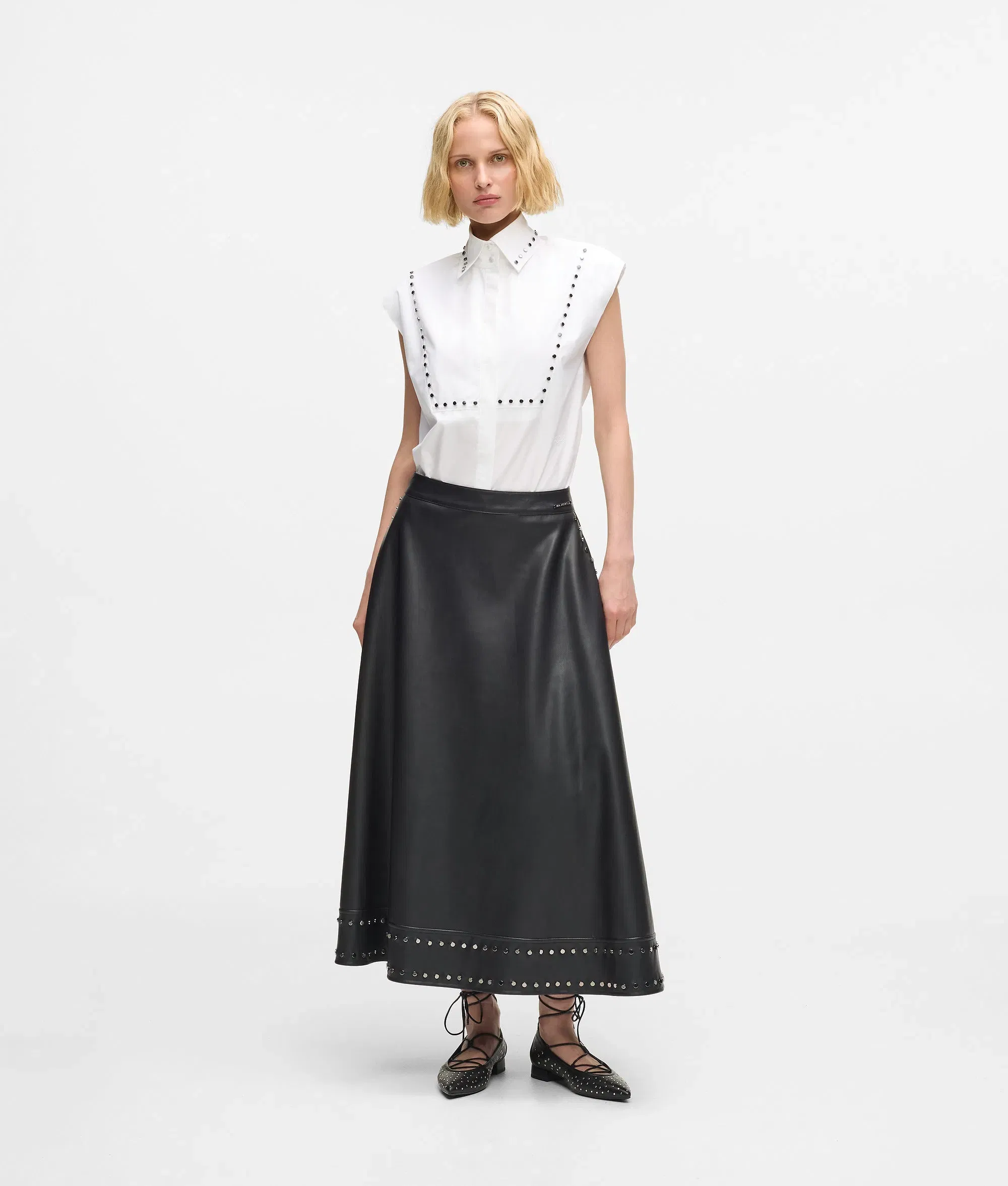 Karl Lagerfeld Studded Faux Leather Skirt Black