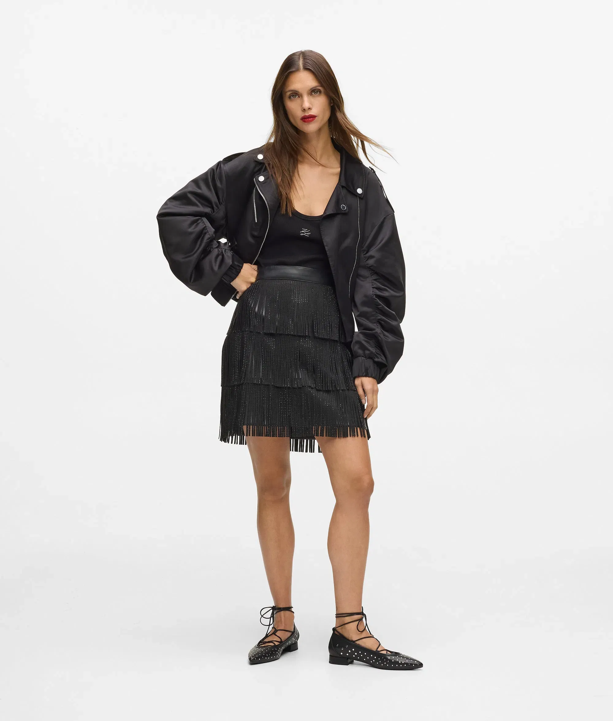 Karl Lagerfeld Fringed Mini Skirt Black