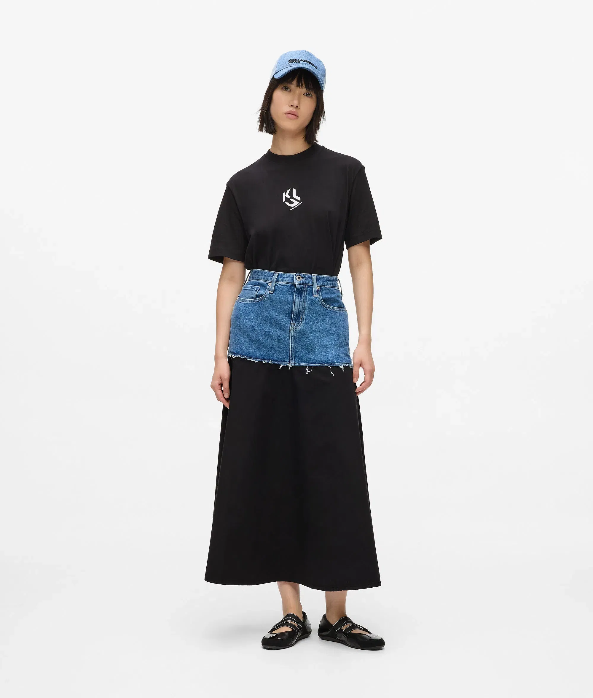 Karl Lagerfeld Denim Panel Maxi Skirt Washed Blue - Black