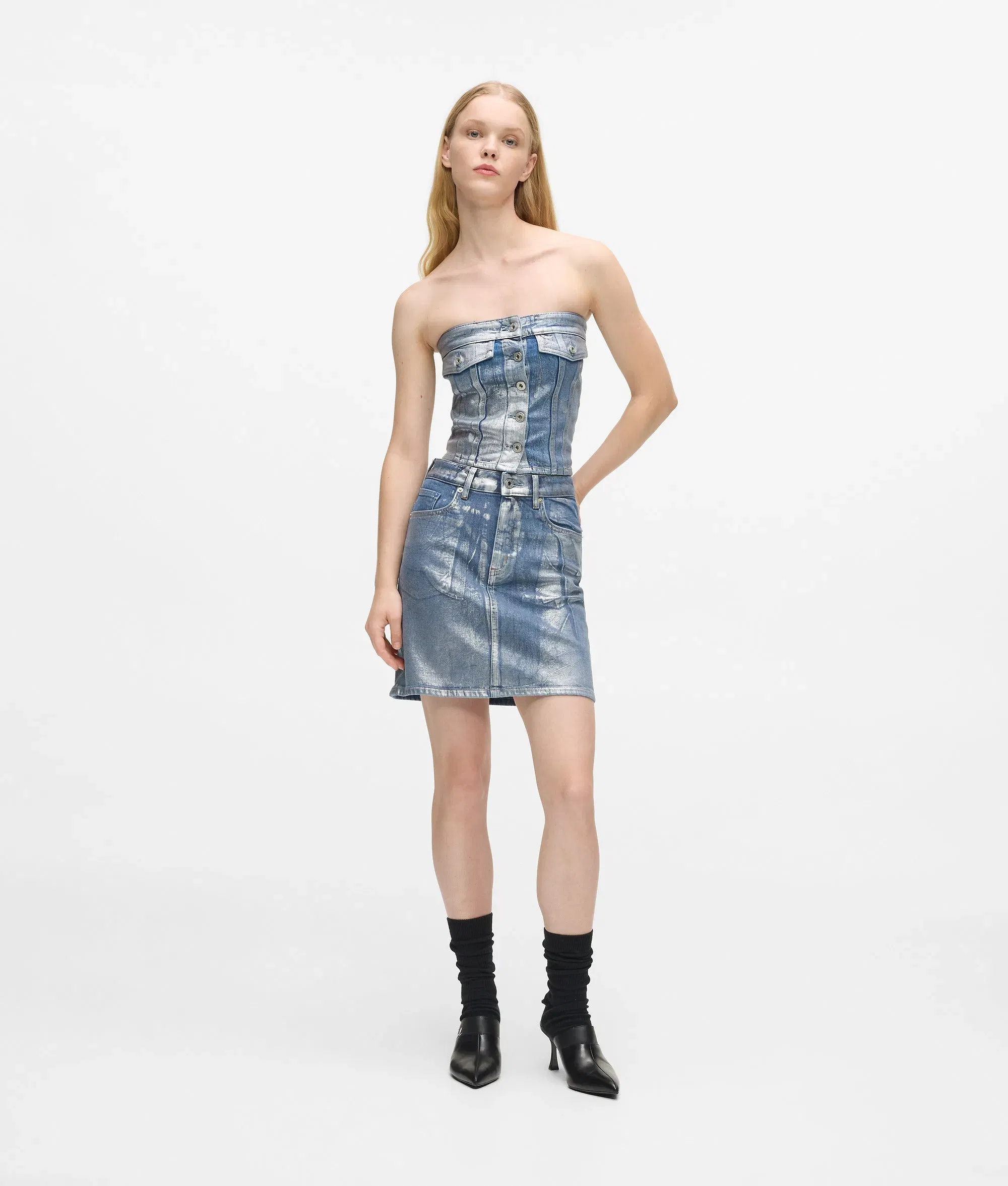 Karl Lagerfeld Coated Denim Mini Skirt Coated Blue