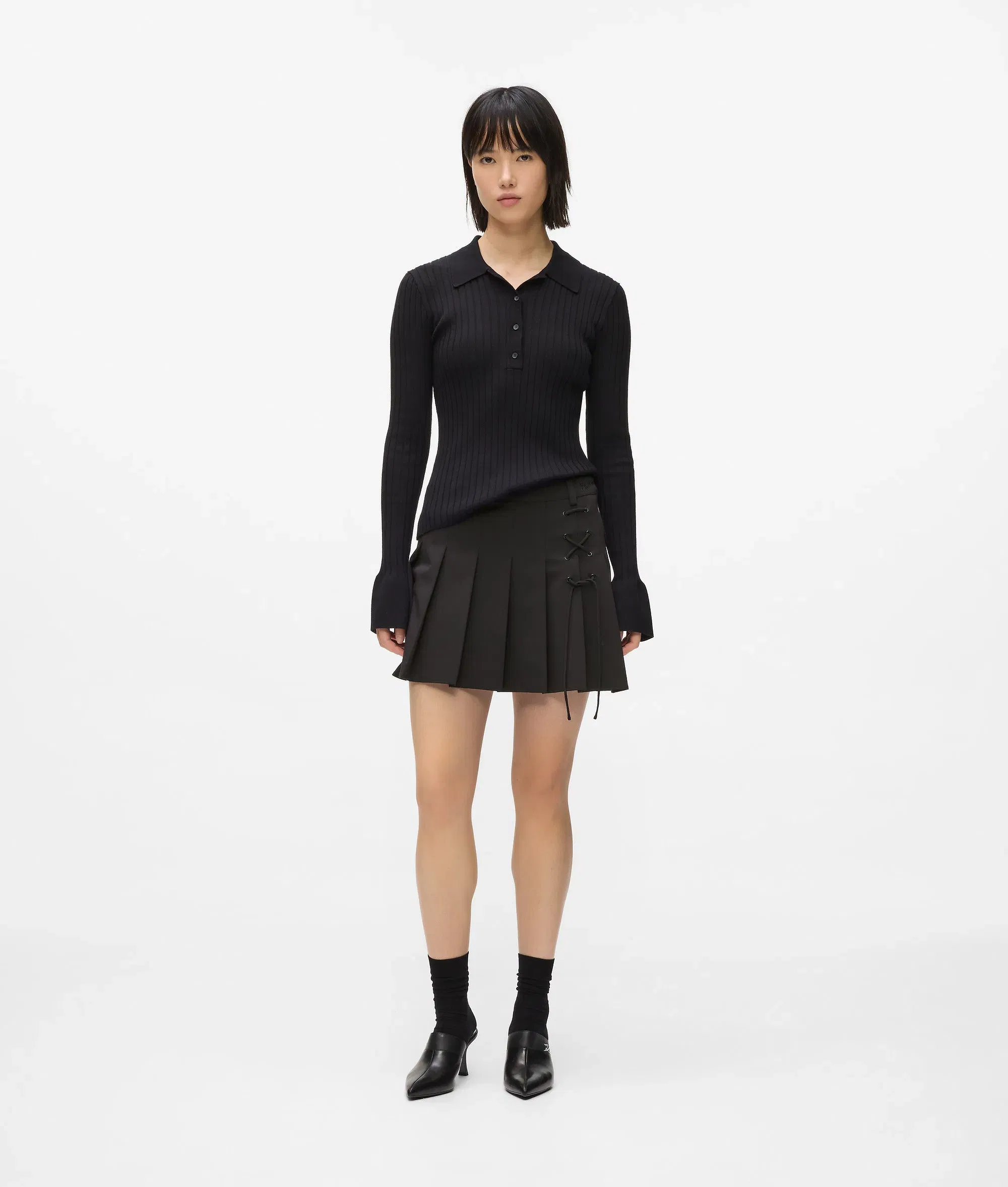 Karl Lagerfeld Pleated Tie - Detail Mini Skirt Black