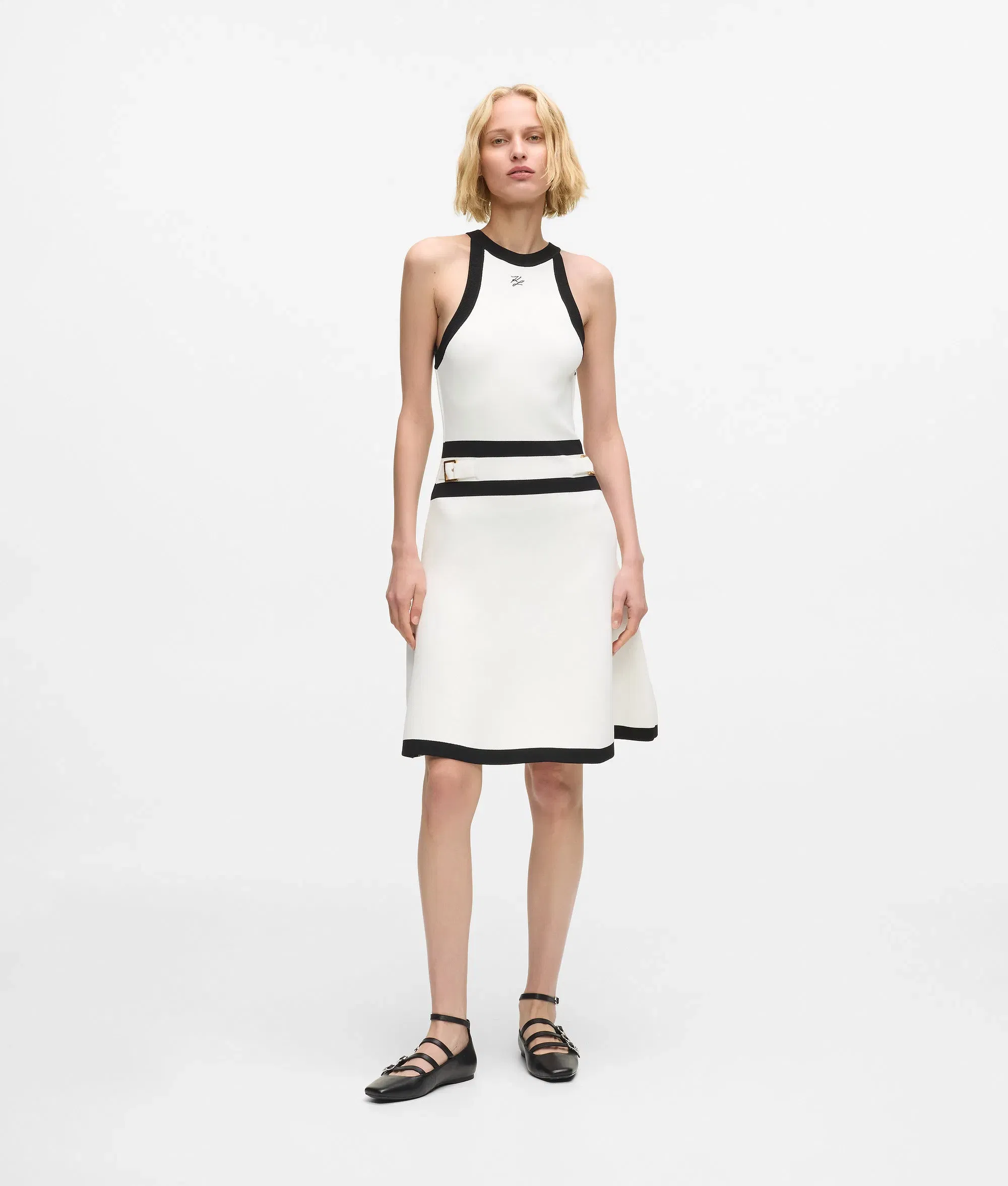 Karl Lagerfeld Karl Dna Belted Knit Dress White/Black