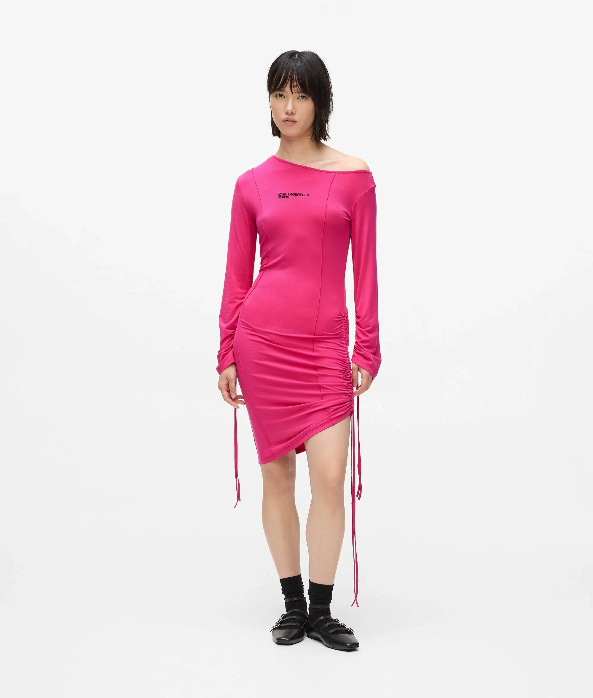 Karl Lagerfeld Off - Shoulder Drawstring Dress Very Berry