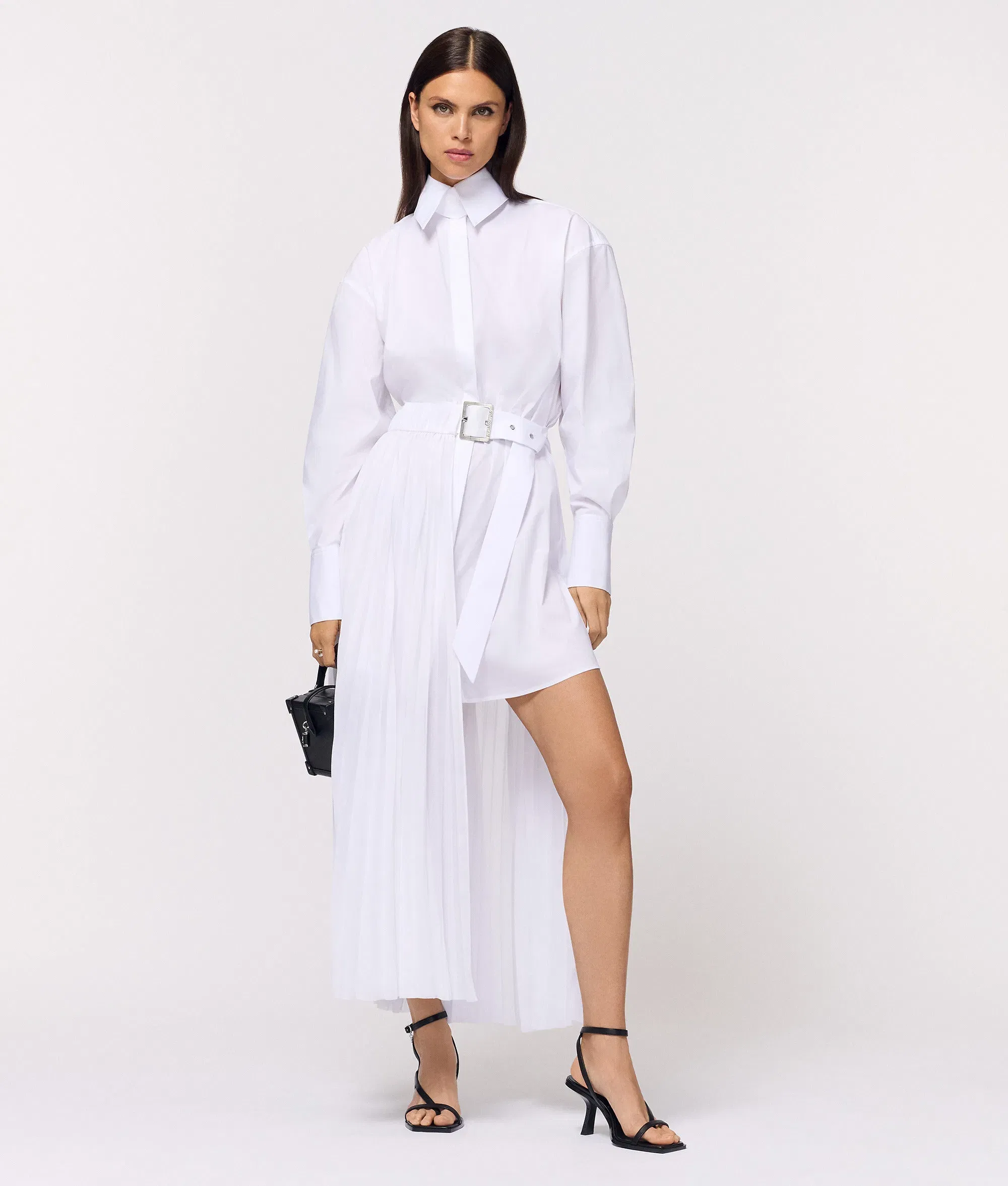 Karl Lagerfeld Pleated Panel Shirt Dress White