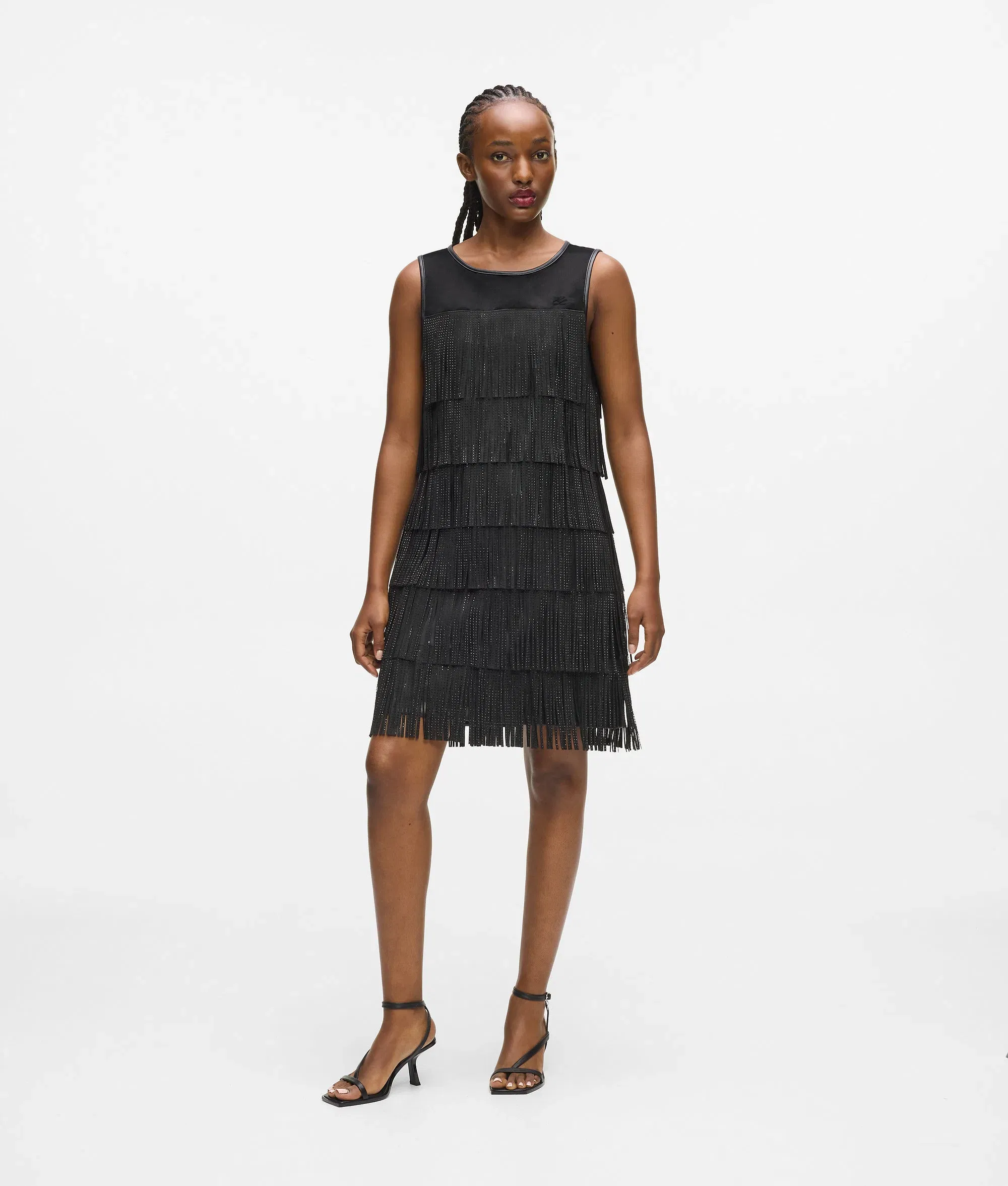 Karl Lagerfeld Faux Leather Fringe Dress Black