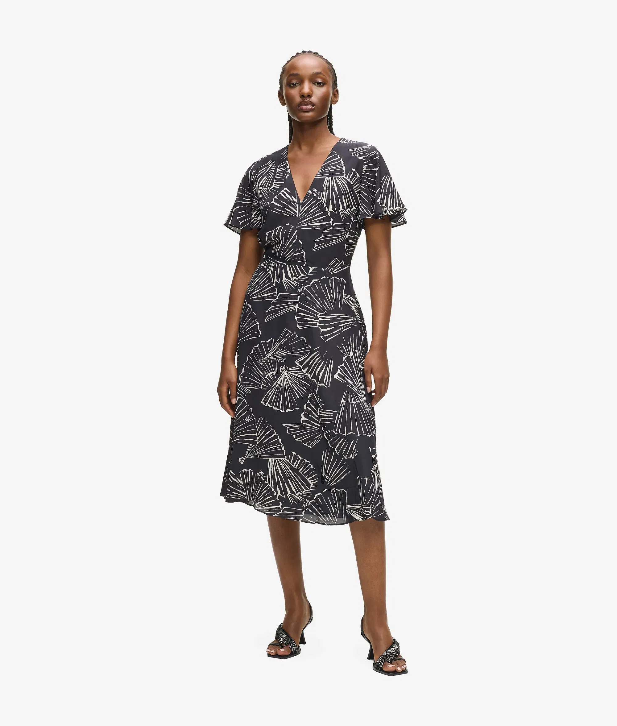 Karl Lagerfeld Fan Print V - Neck Dress Linear Fan Black