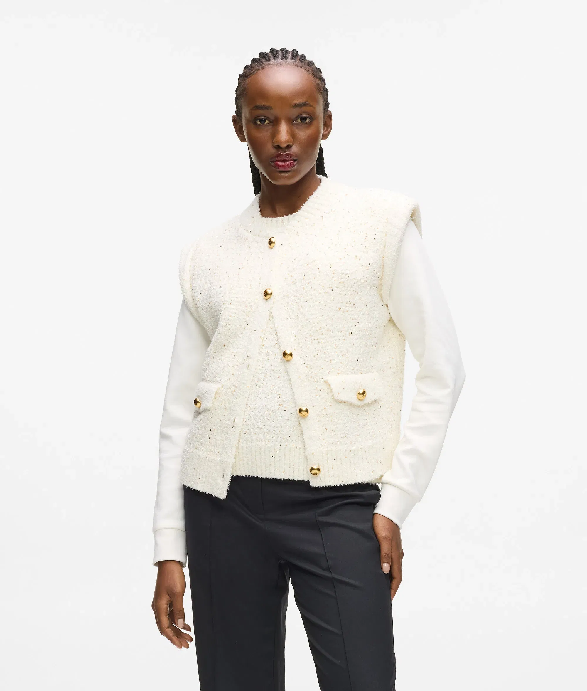 Karl Lagerfeld Bouclé Vest Cannoli Cream