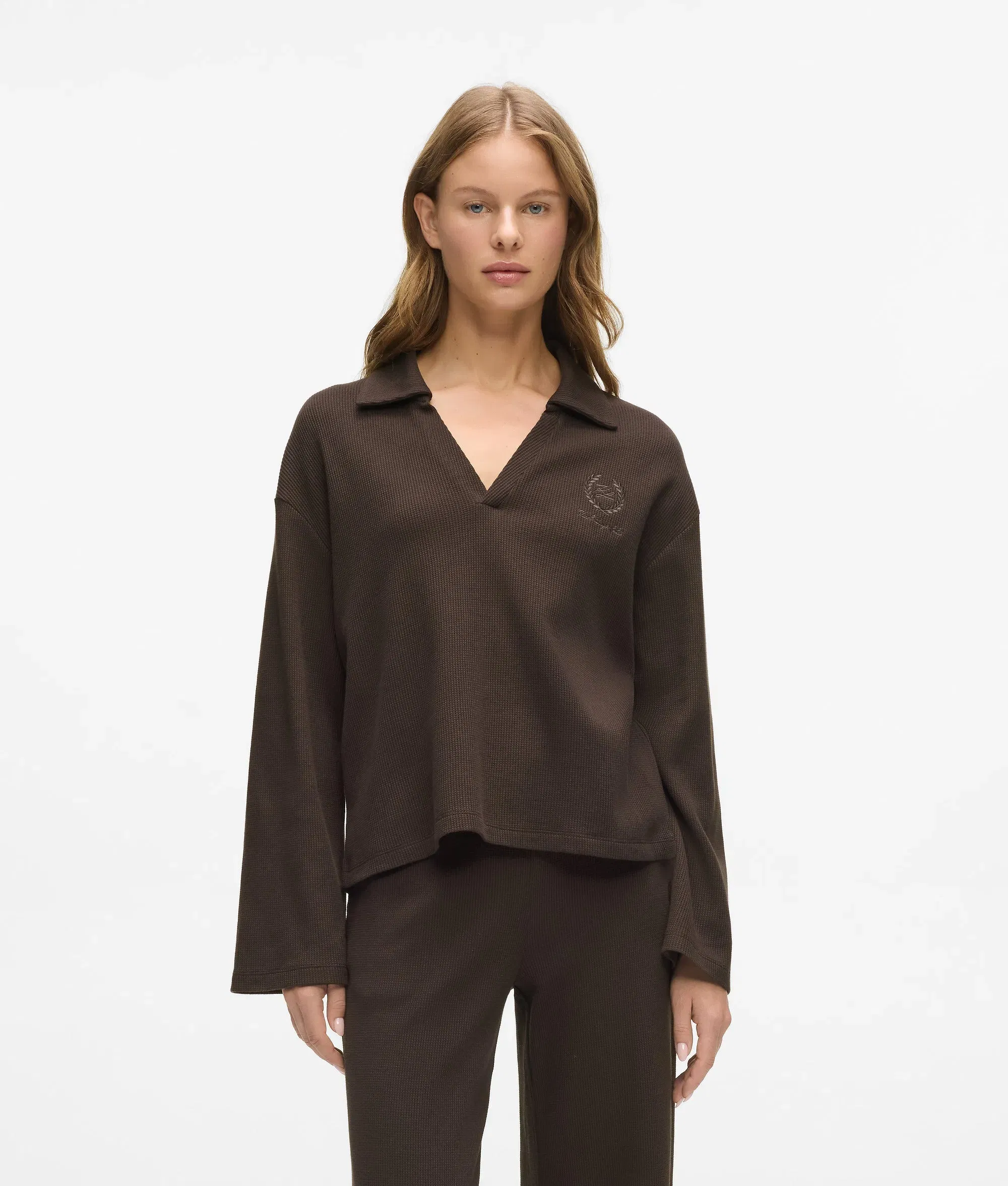 Karl Lagerfeld Waffle Loungewear Polo Shirt Black Coffee