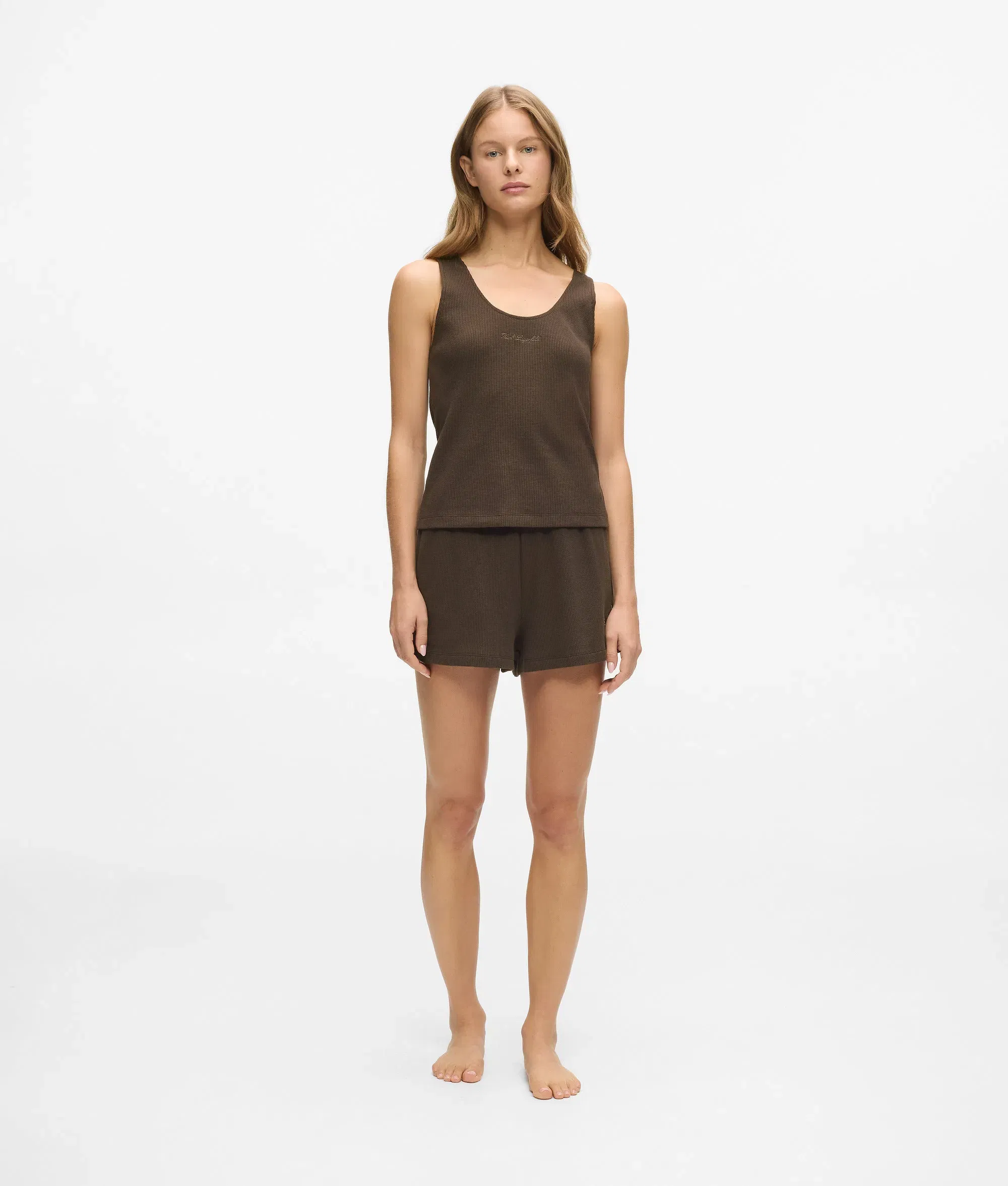 Karl Lagerfeld Waffle Loungewear Shorts Black Coffee