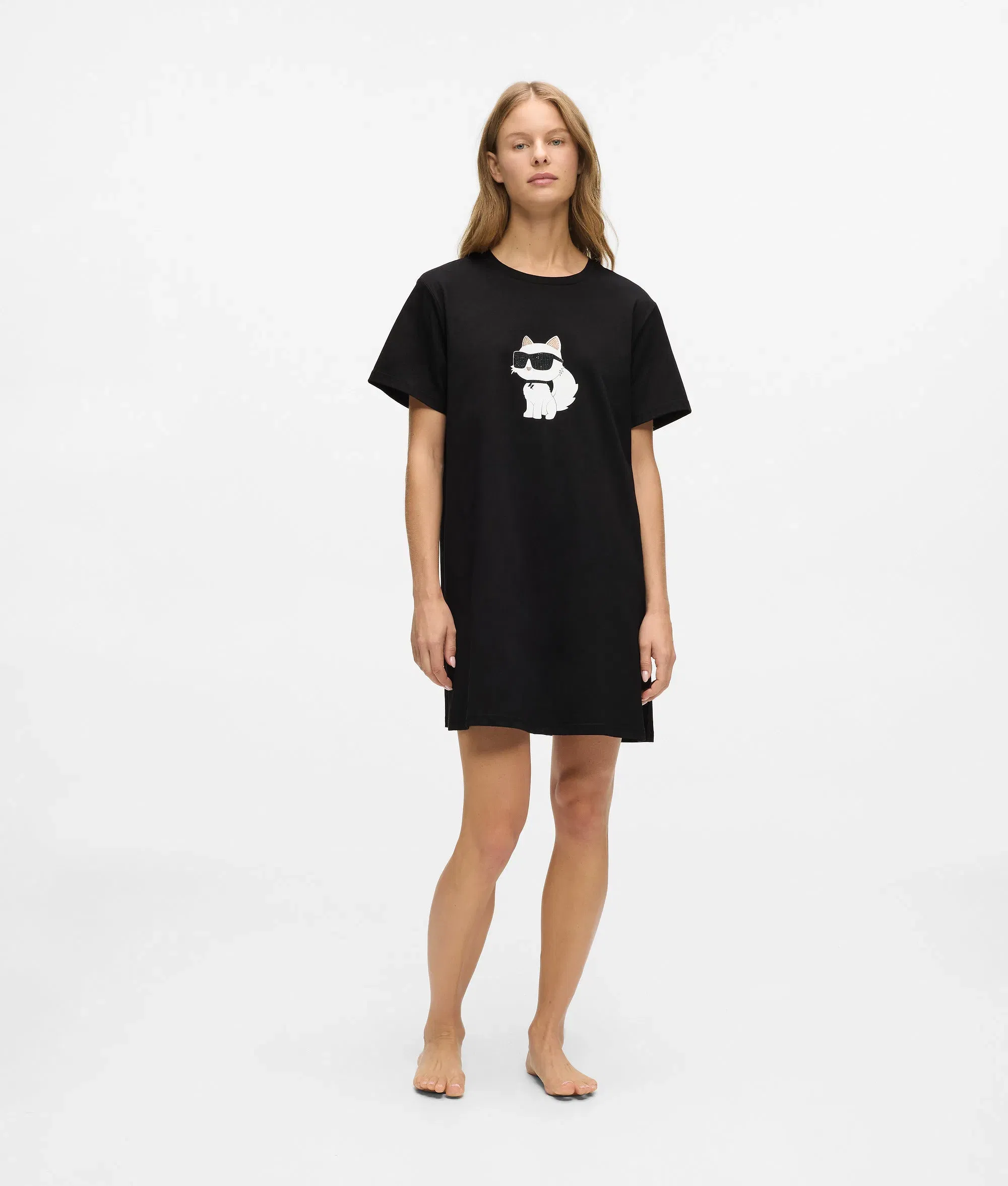 Karl Lagerfeld Ikon Rhinestone Pajama Dress Black