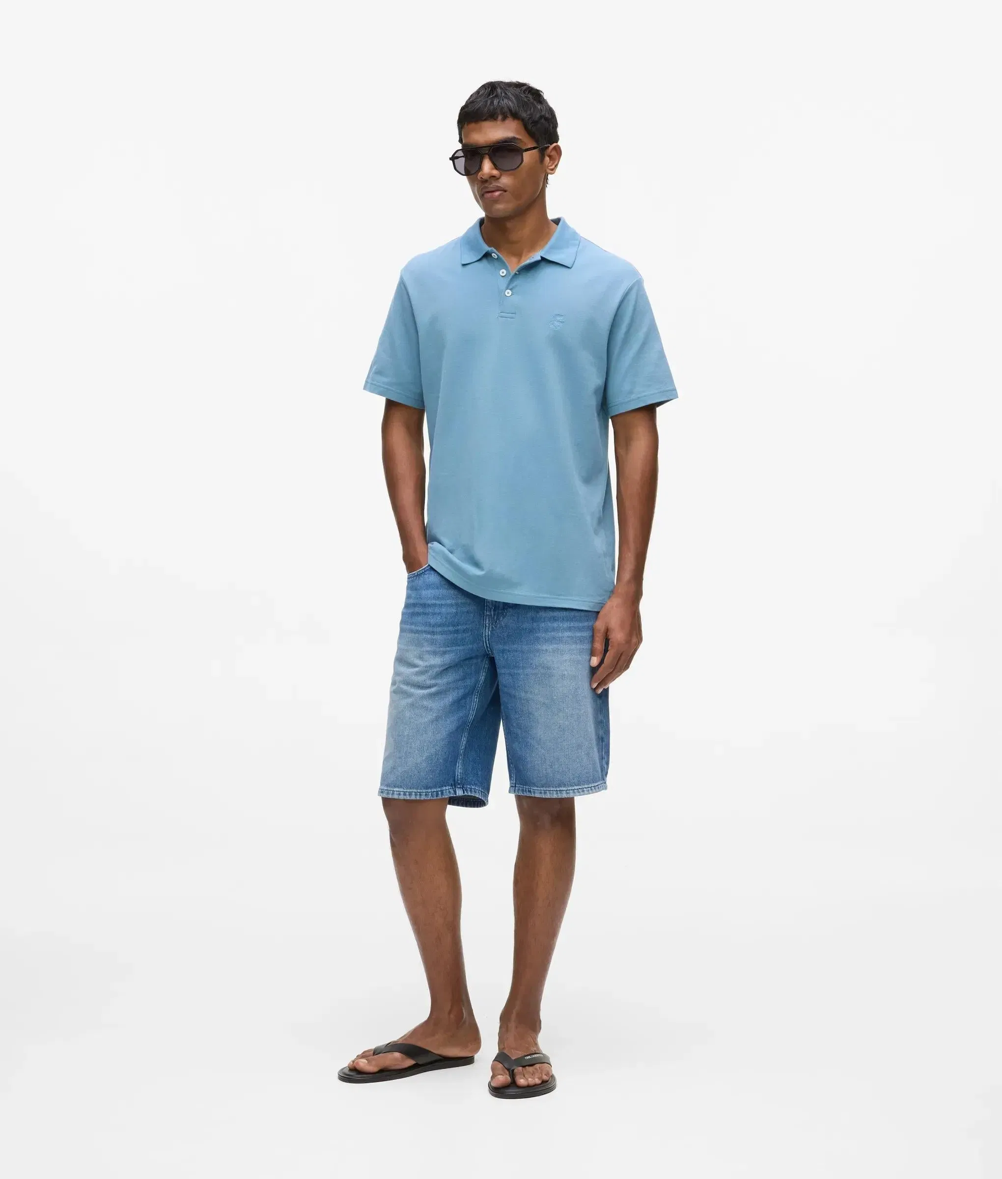 Karl Lagerfeld Straight Denim Shorts Washed Light Blue