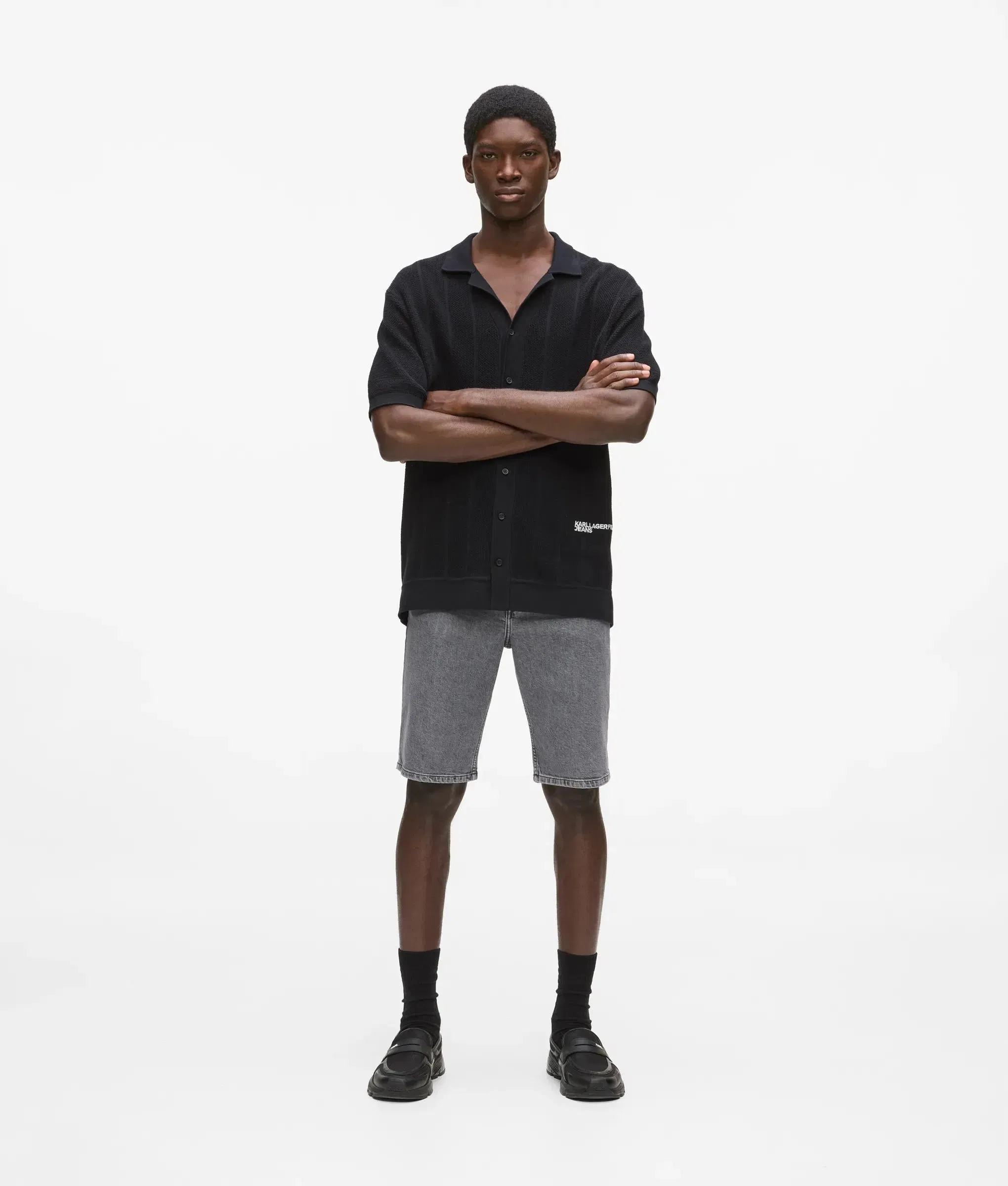 Karl Lagerfeld Slim Denim Shorts Washed Grey Denim