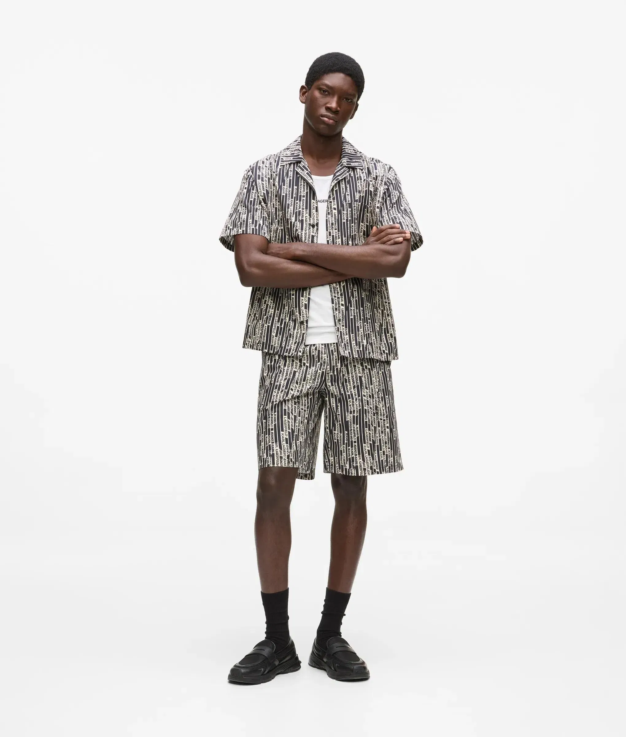 Karl Lagerfeld All - Over - Print Shorts Linear Logo All Over Print