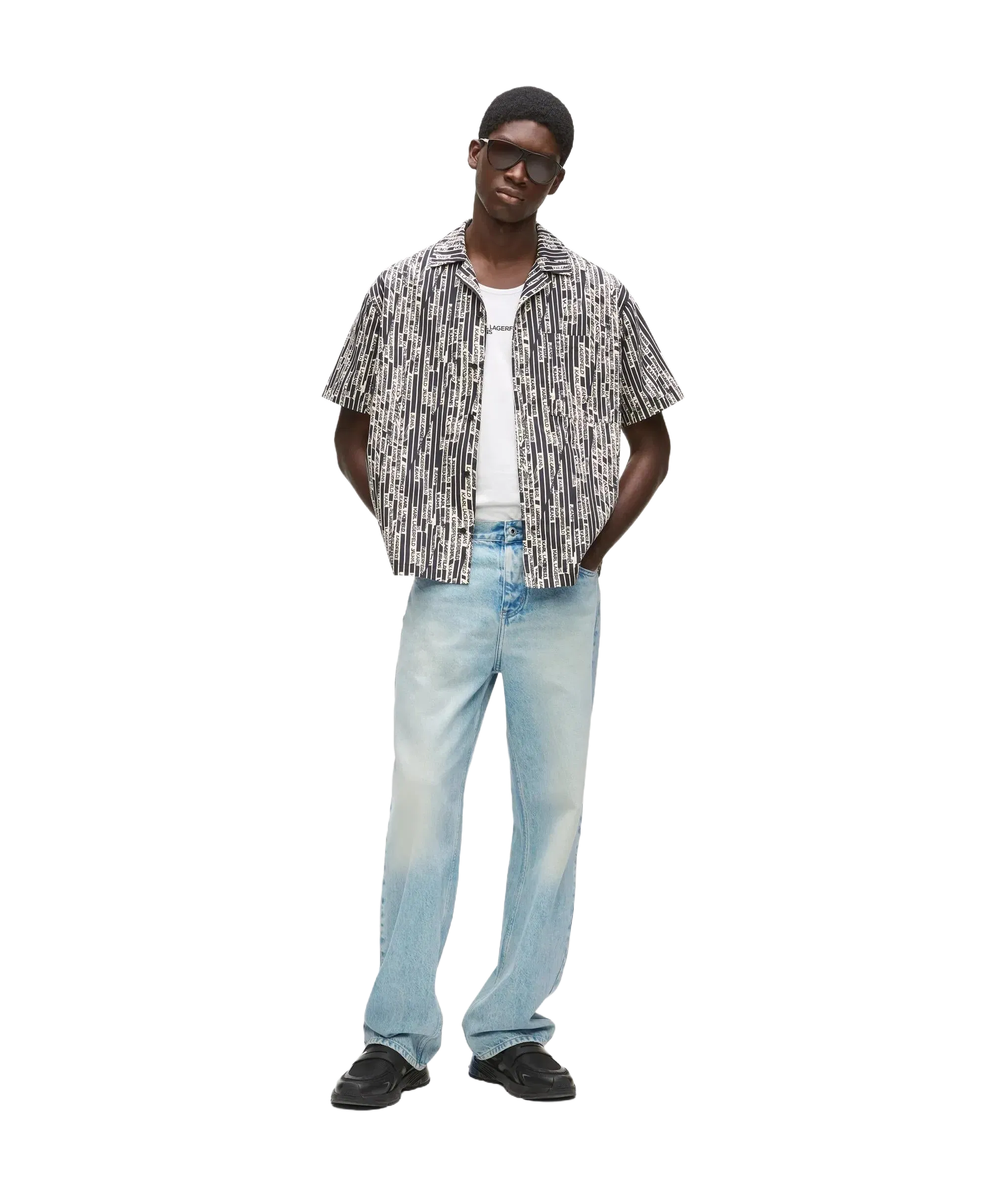 Karl Lagerfeld Acid Wash Relaxed Jeans Tinted Washed Blue