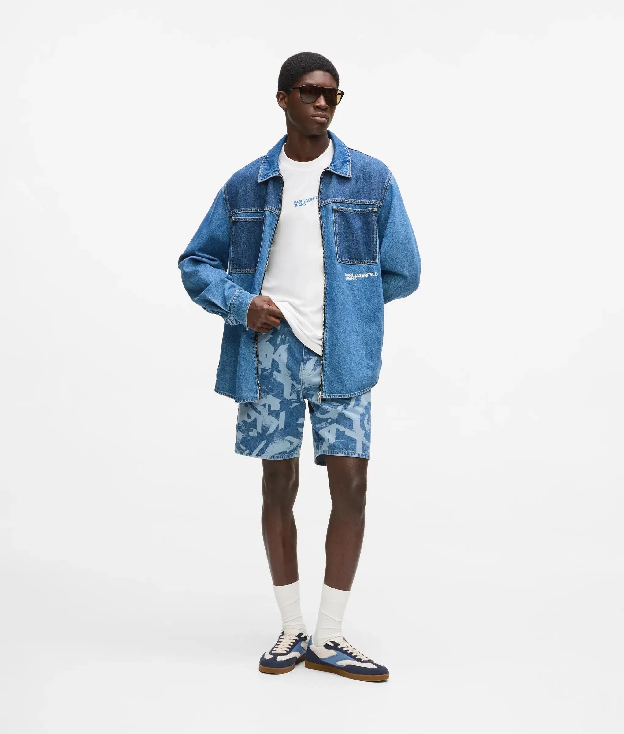 Karl Lagerfeld Relaxed Monogram Denim Shorts All Over Print Blue Denim