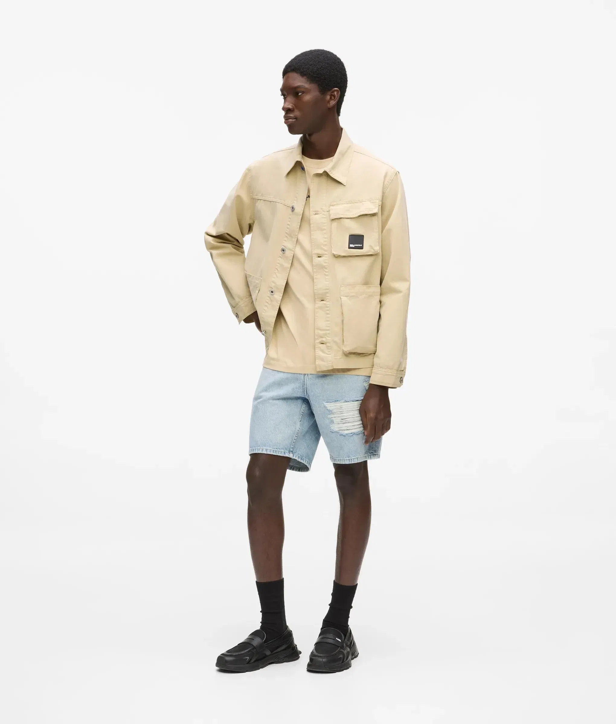 Karl Lagerfeld Distressed Relaxed Denim Shorts Visual Washed Blue Distressed