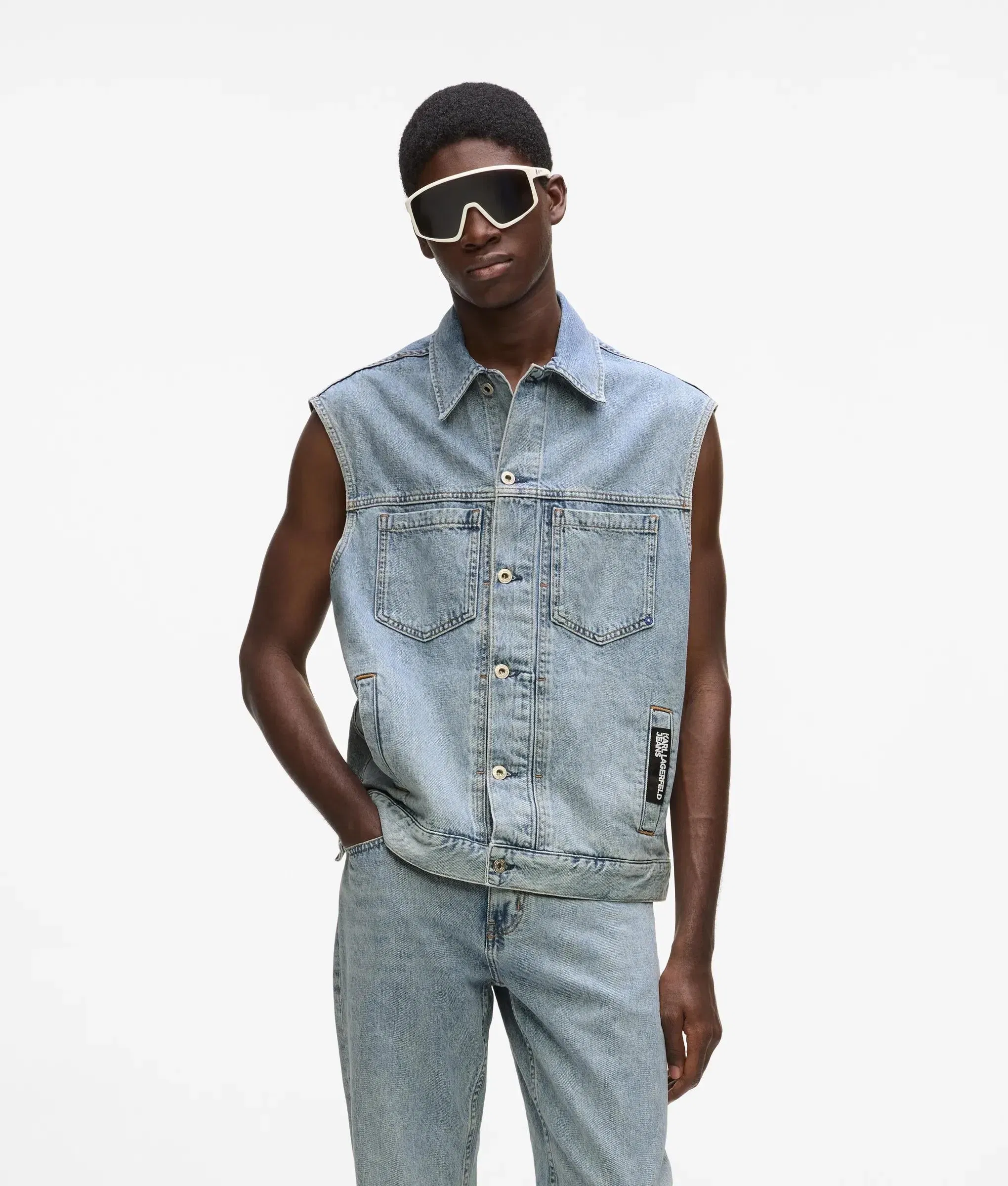 Karl Lagerfeld Relaxed Denim Vest Acid Light Blue