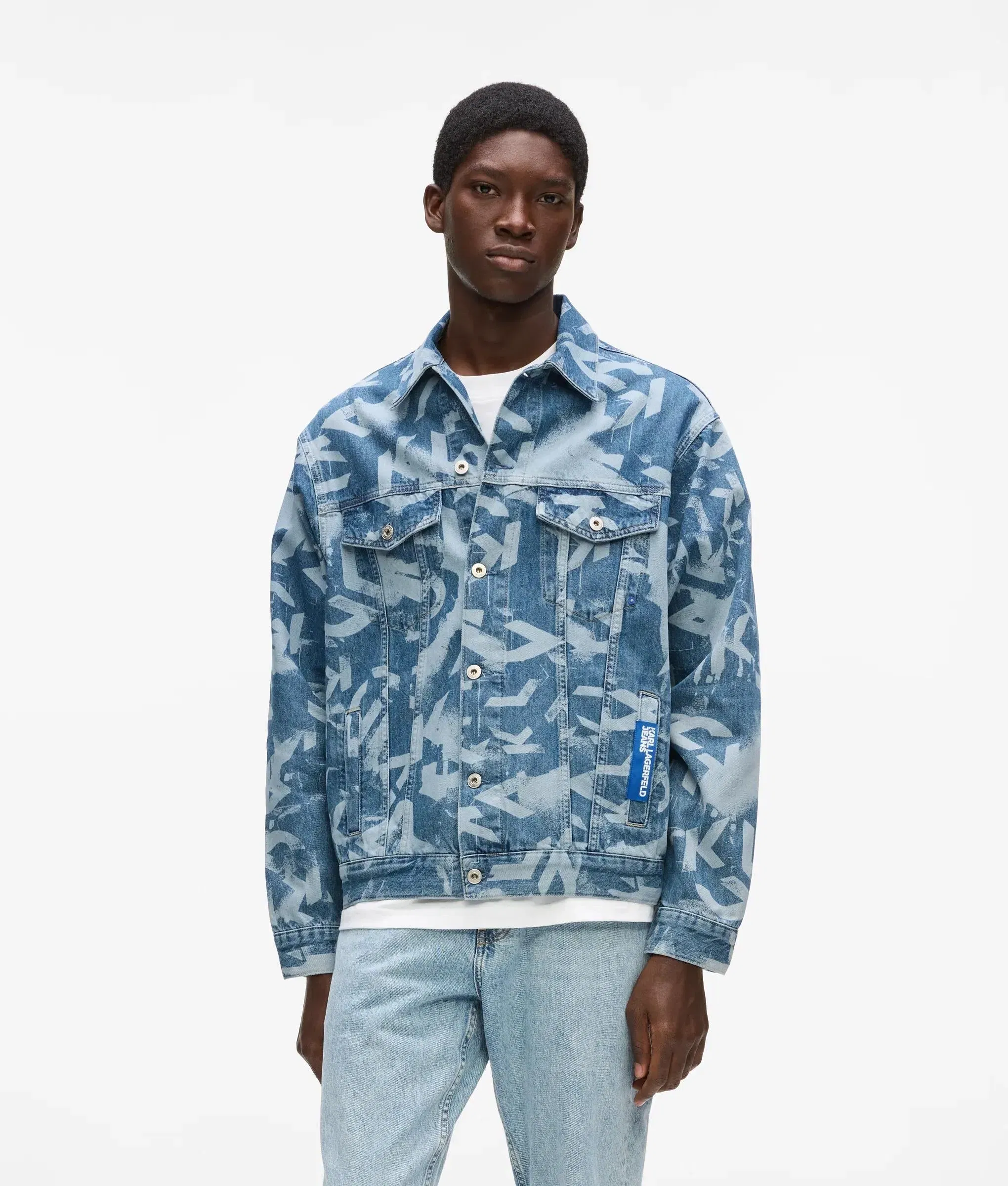 Karl Lagerfeld Relaxed Monogram Denim Jacket All Over Print Blue Denim