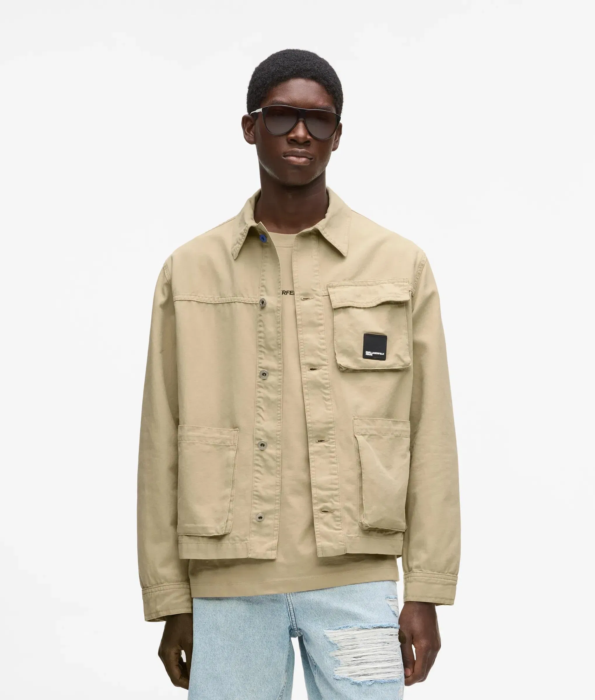 Karl Lagerfeld Canvas Utility Jacket Pale Khaki