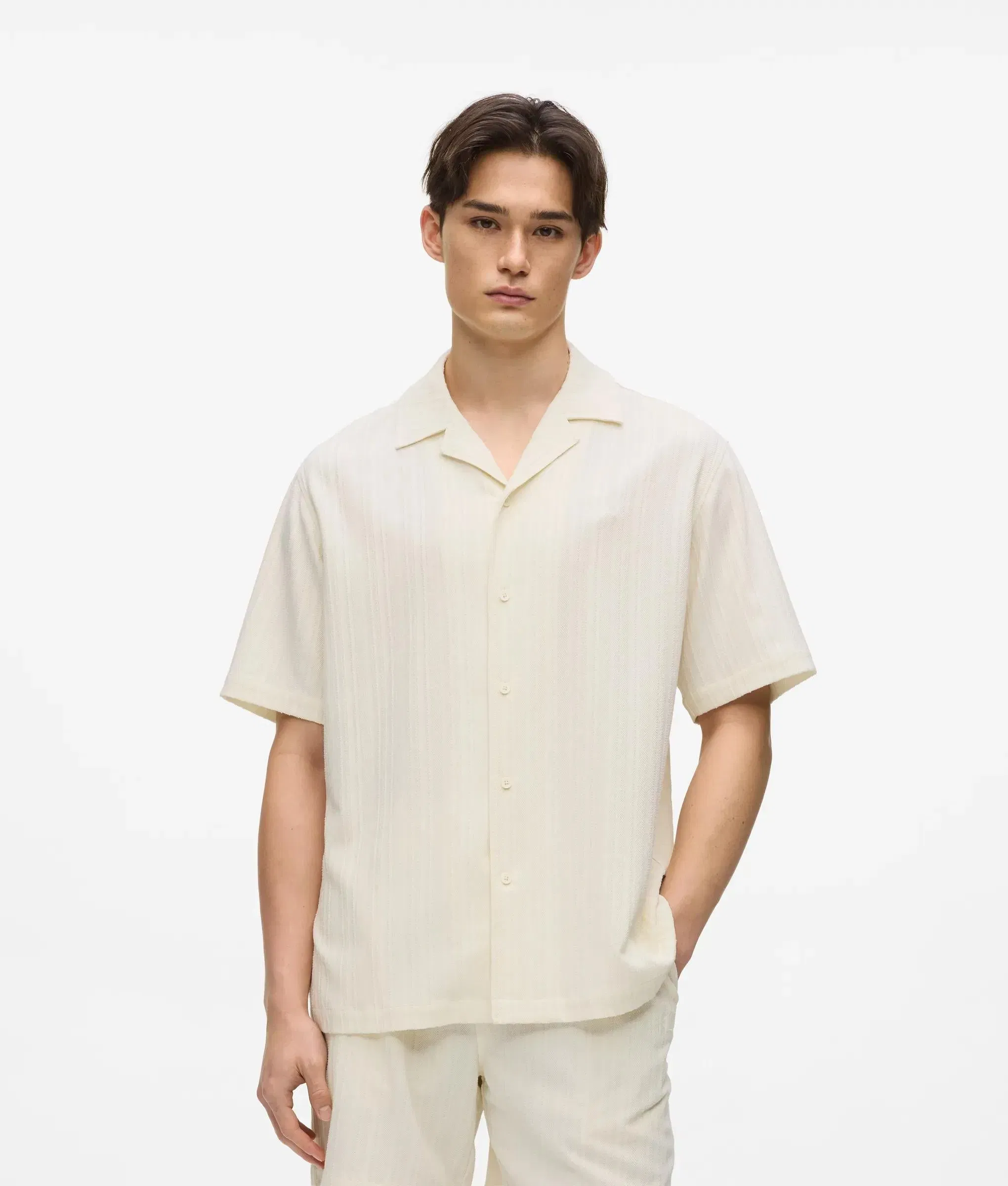 Karl Lagerfeld Textured Short - Sleeved Shirt Cannoli Cream