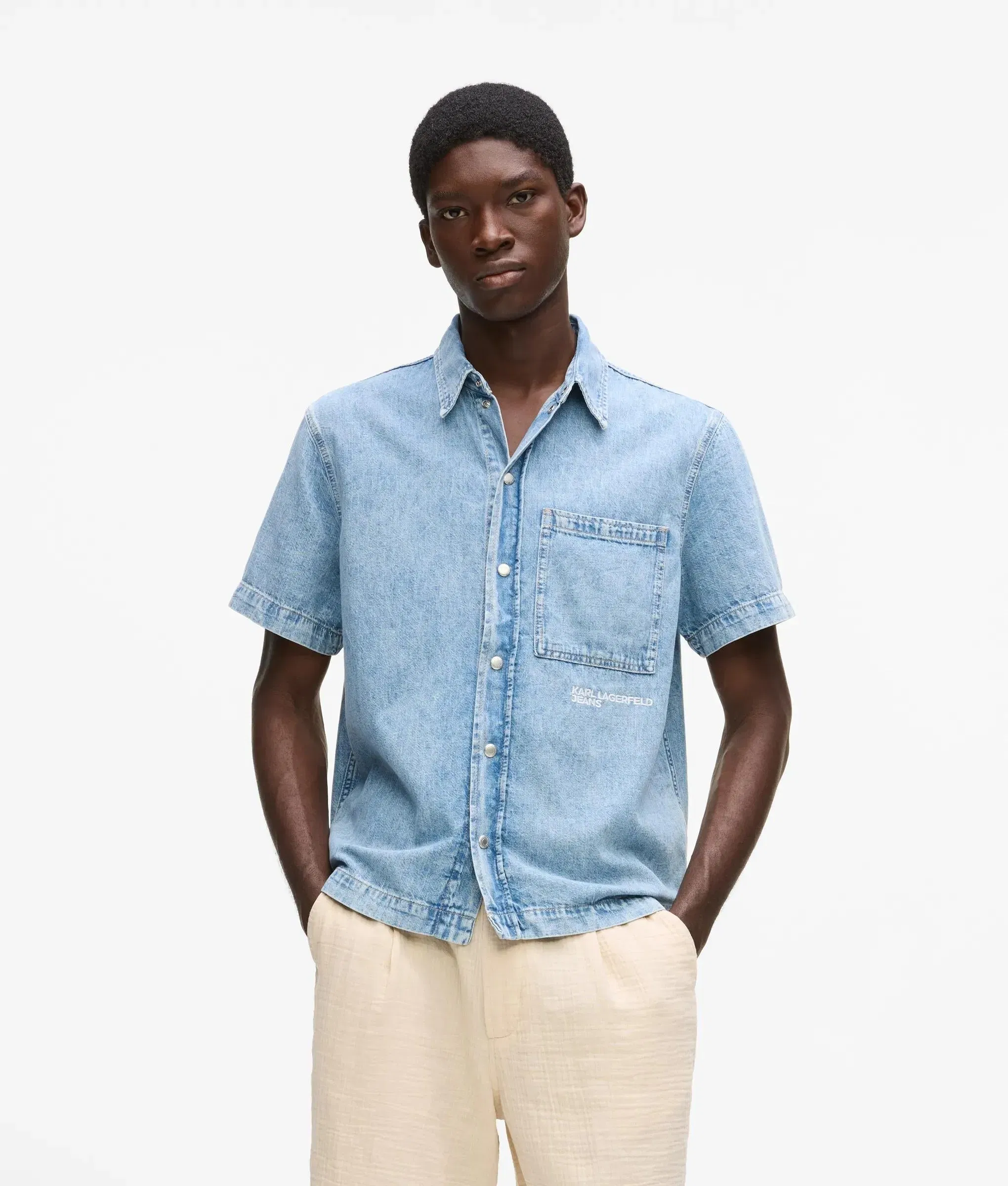 Karl Lagerfeld Short - Sleeved Denim Shirt Light Blue