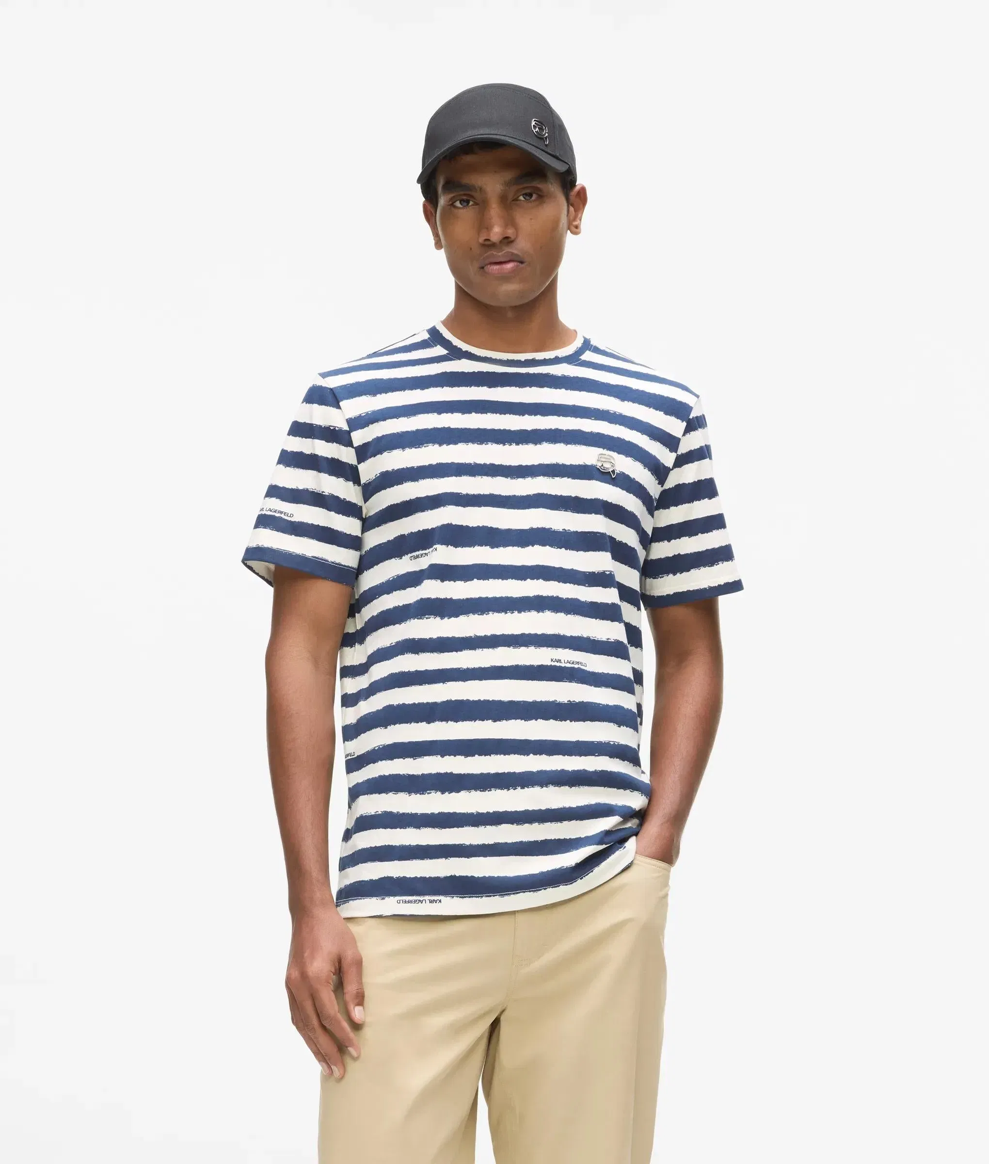 Karl Lagerfeld Ikon Striped T - Shirt Cannoli Cream