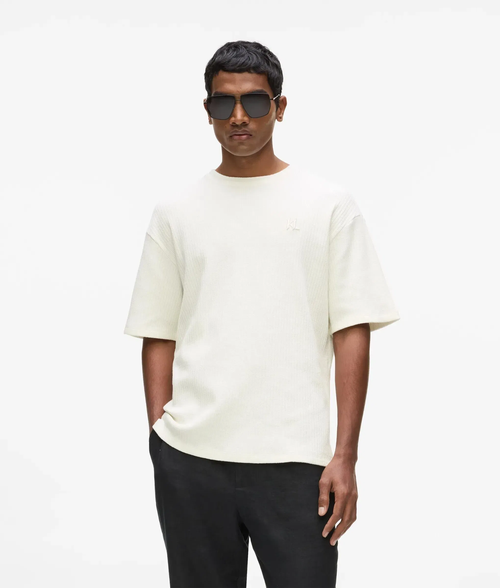 Karl Lagerfeld Textured Monogram T - Shirt Cannoli Cream