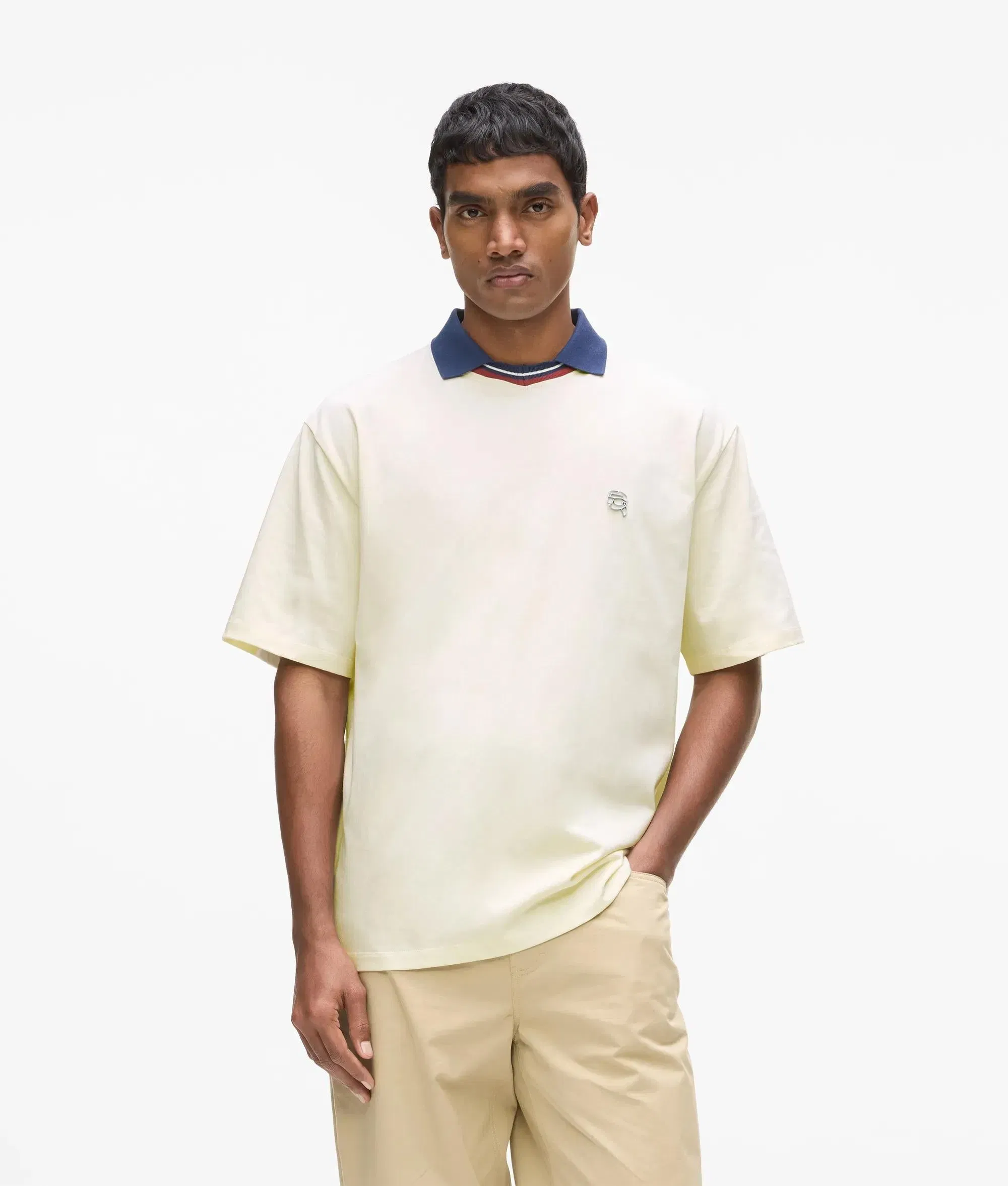 Karl Lagerfeld Ikon Collared T - Shirt Cannoli Cream