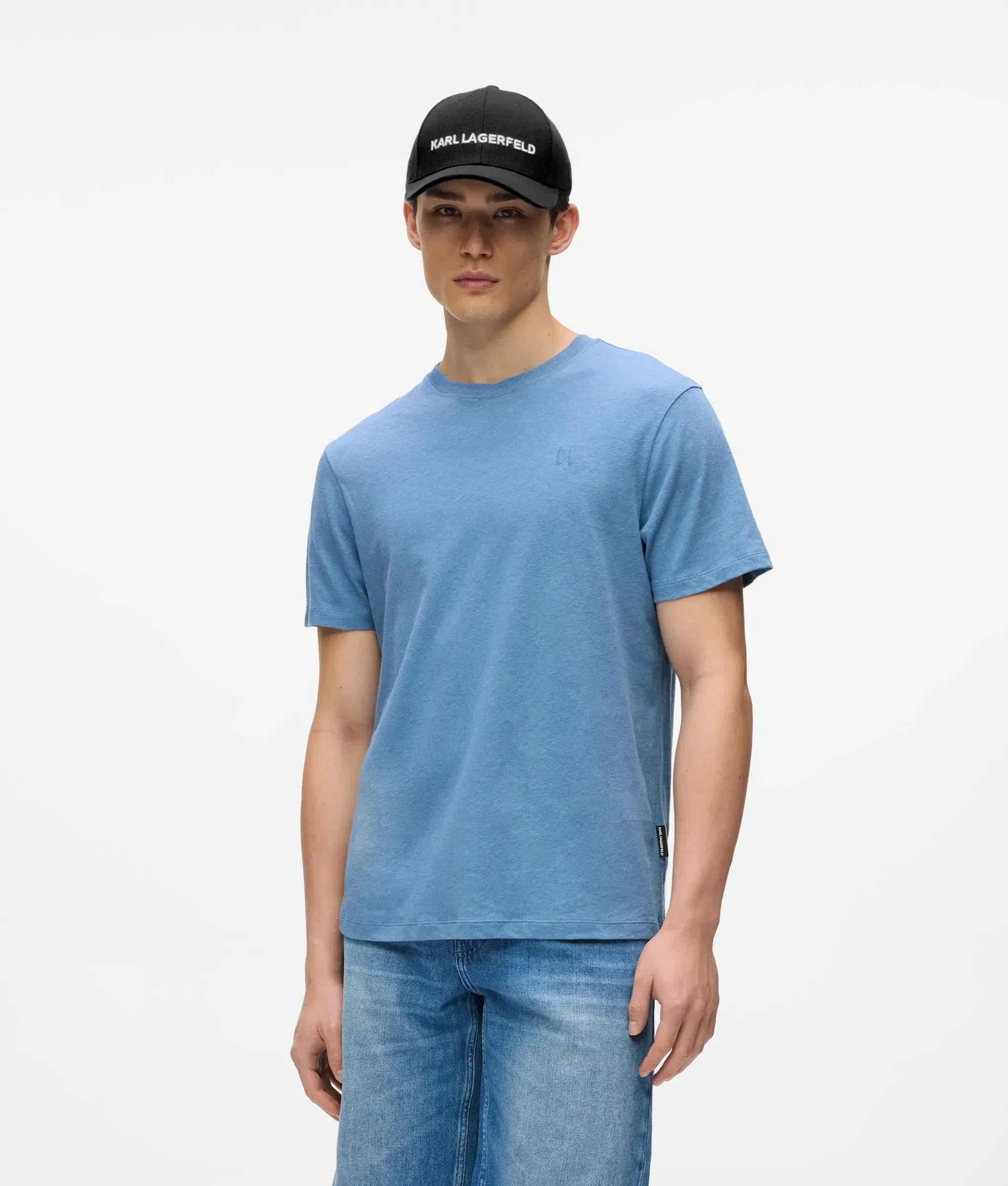 Karl Lagerfeld Monogram Linen Blend T - Shirt Coronet Blue