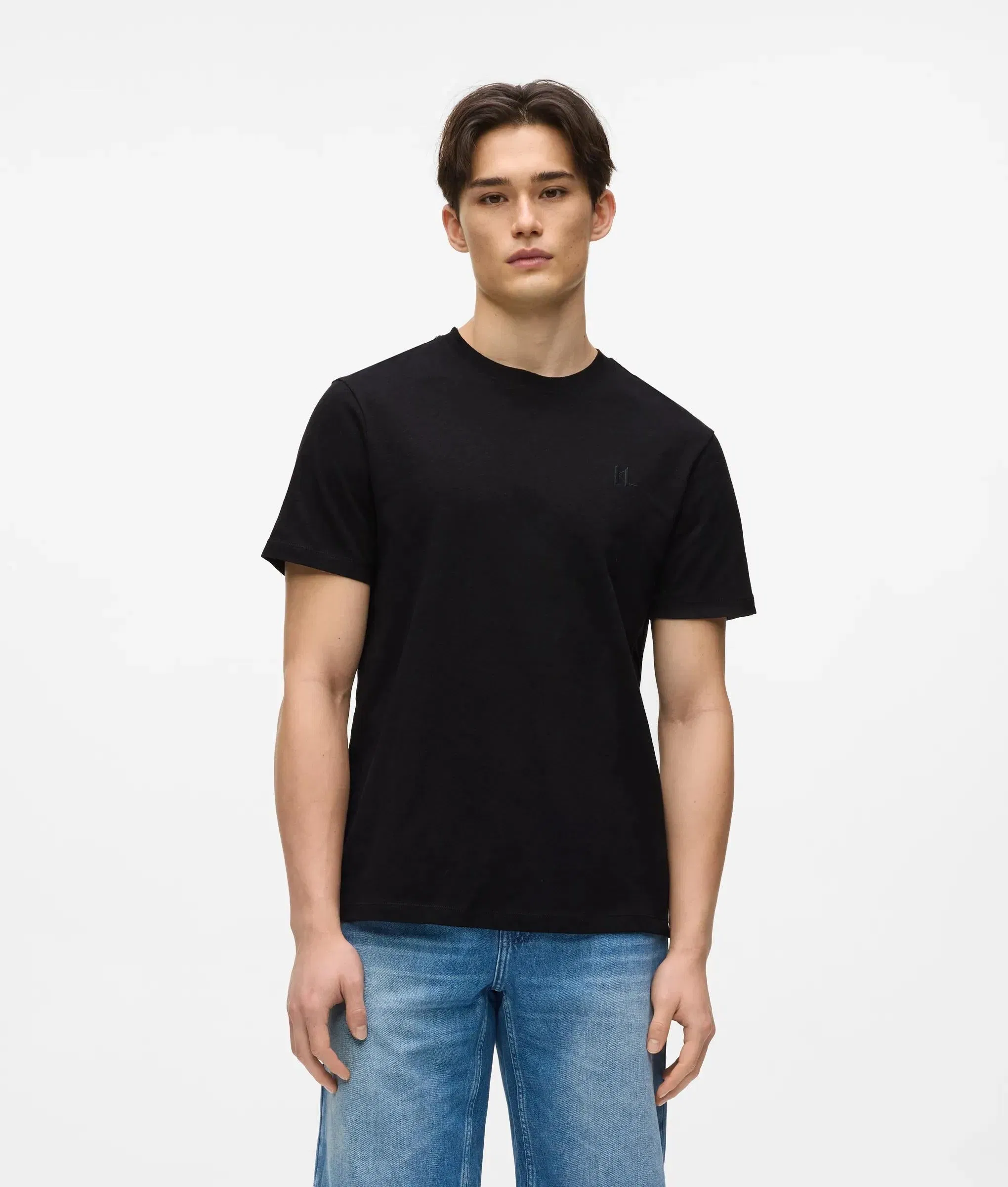 Karl Lagerfeld Monogram Linen Blend T - Shirt Black