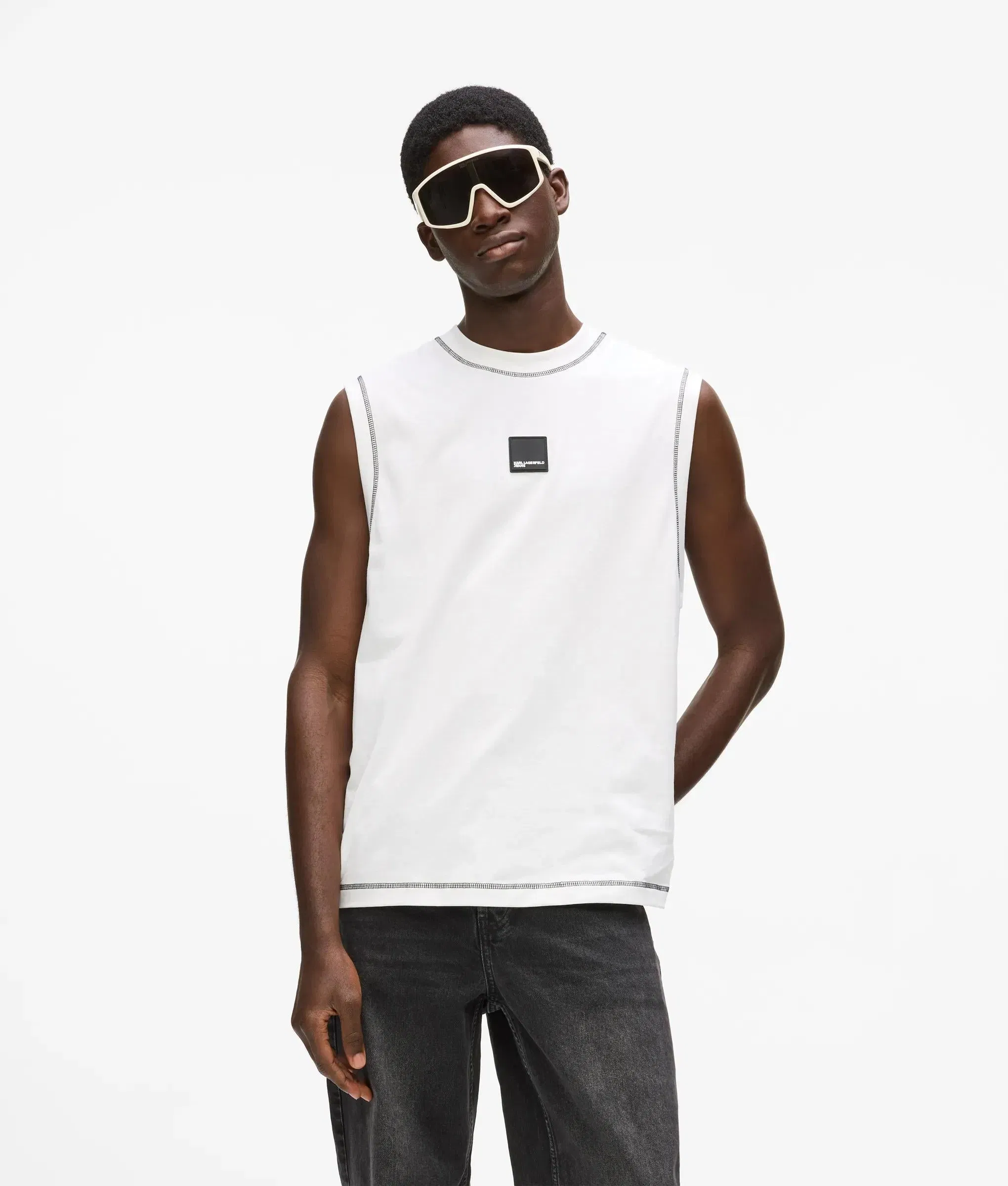 Karl Lagerfeld Relaxed Contrast Stitch Tank Top White