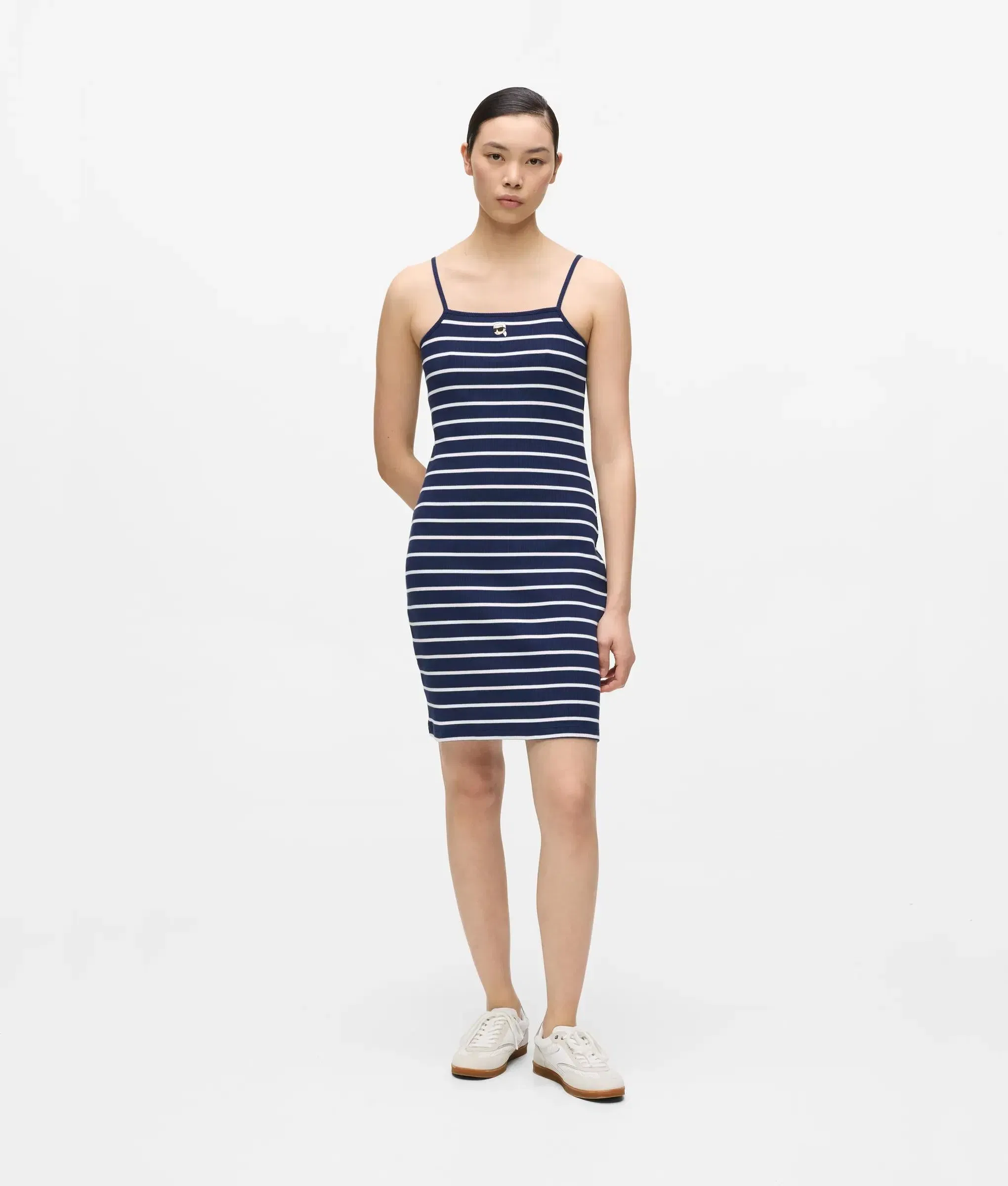 Karl Lagerfeld Ikon Striped Jersey Dress Medieval Blue - White
