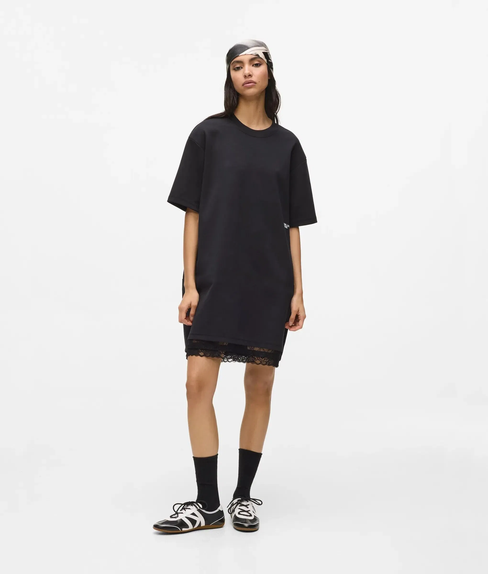 Karl Lagerfeld Lace Hem Relaxed T - Shirt Dress Black