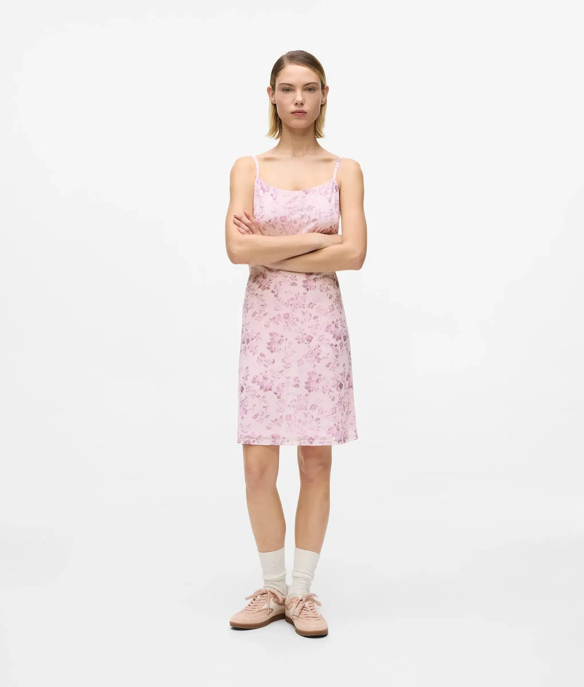Karl Lagerfeld Floral Mesh Slip Dress Floral All Over Print Pink
